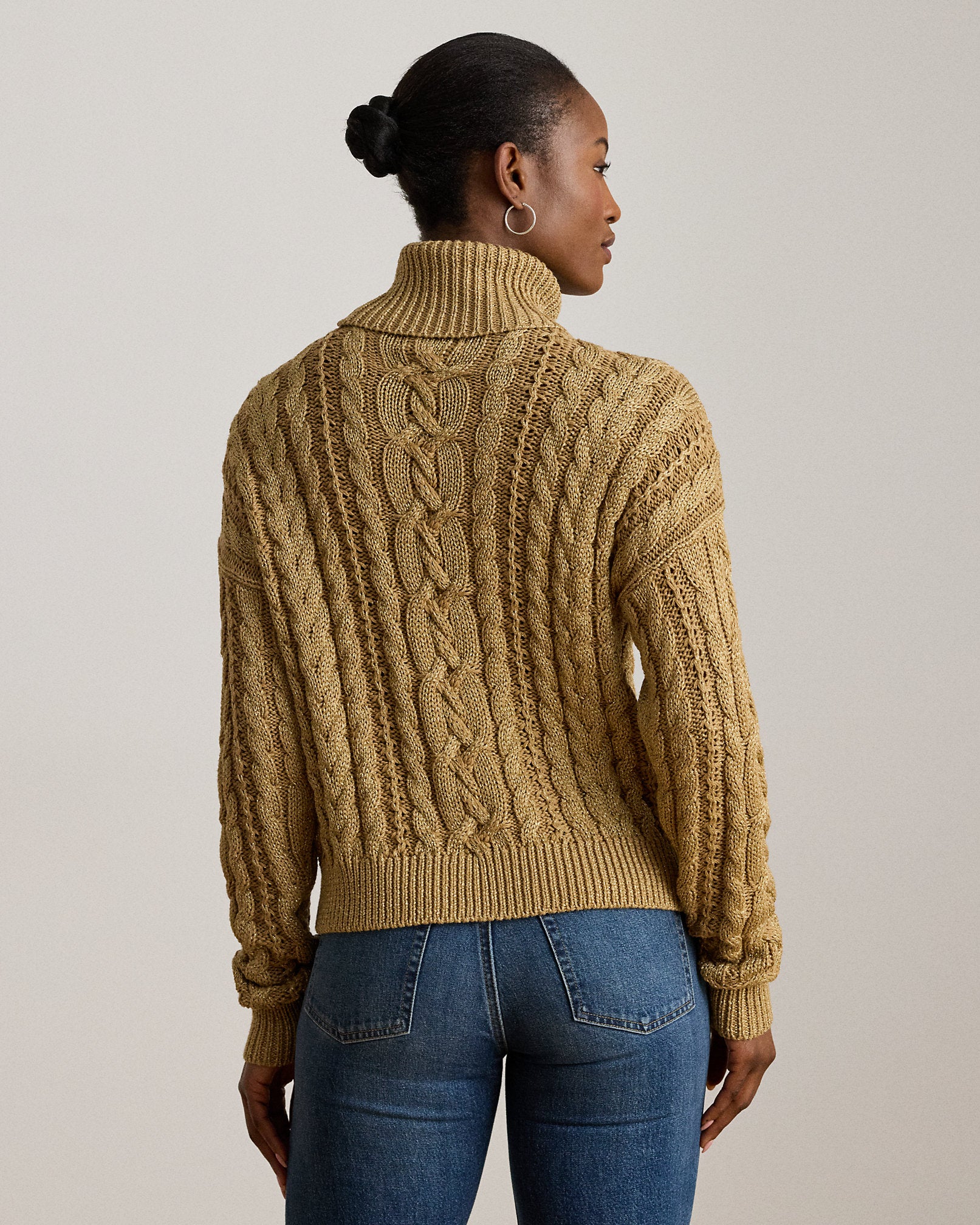 Ralph Lauren Metallic CableKnit Turtleneck Sweater