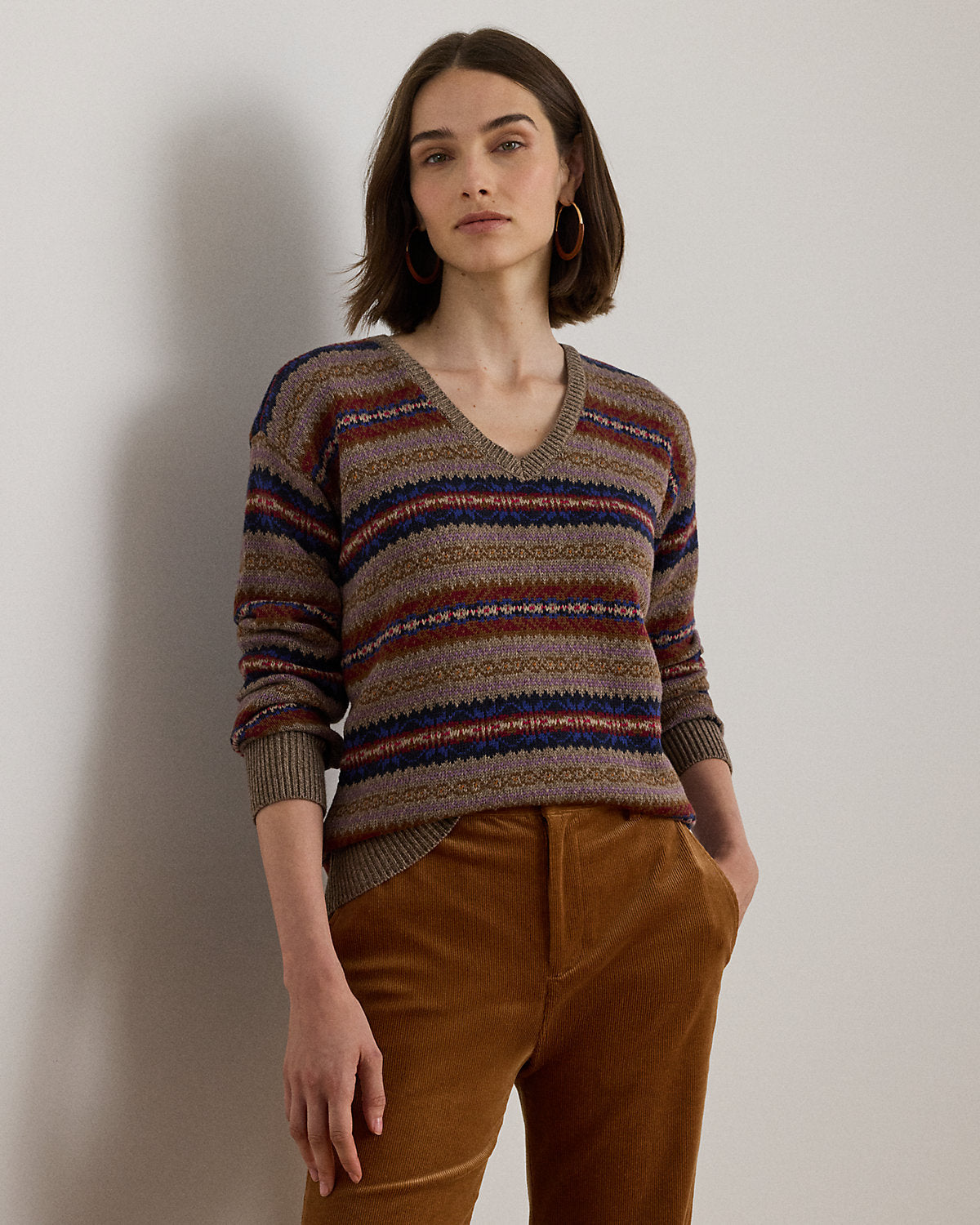 Ralph Lauren Fair Isle CottonLinen VNeck Sweater