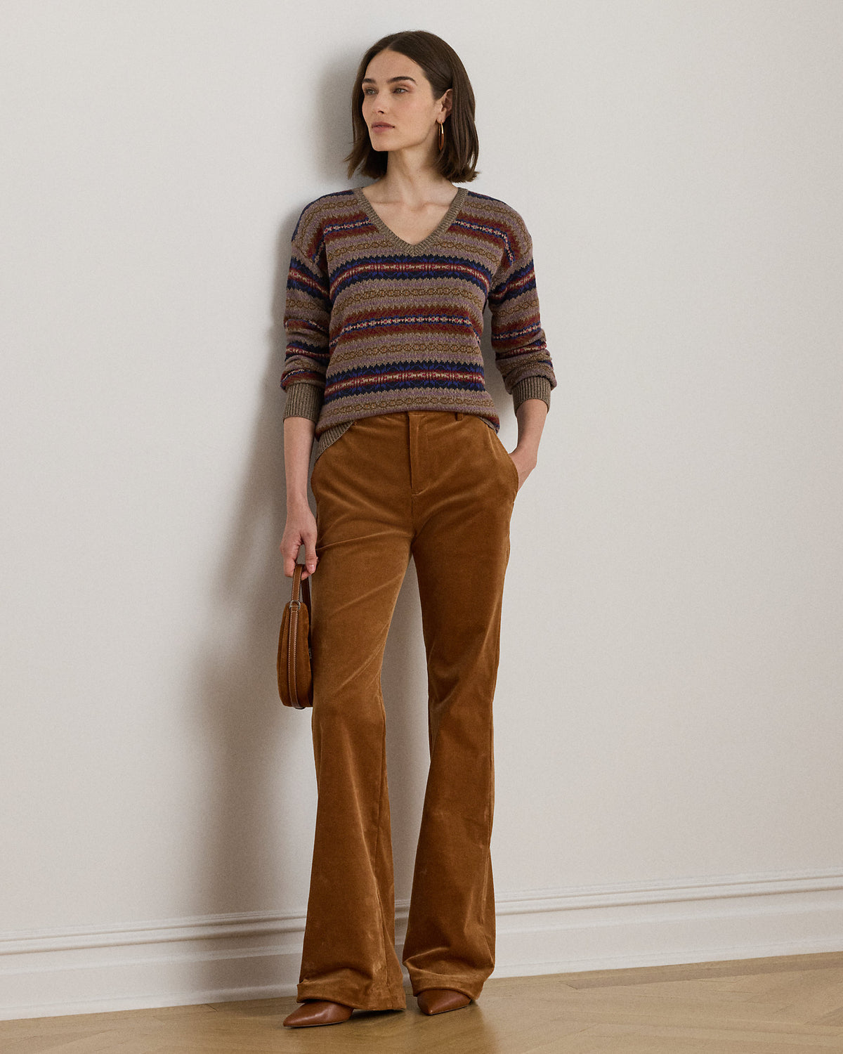 Ralph Lauren Fair Isle CottonLinen VNeck Sweater