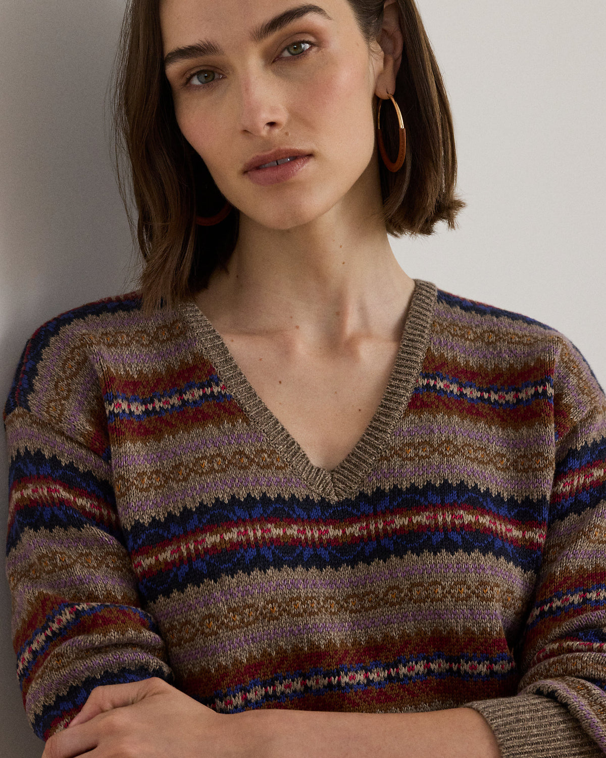 Ralph Lauren Fair Isle CottonLinen VNeck Sweater