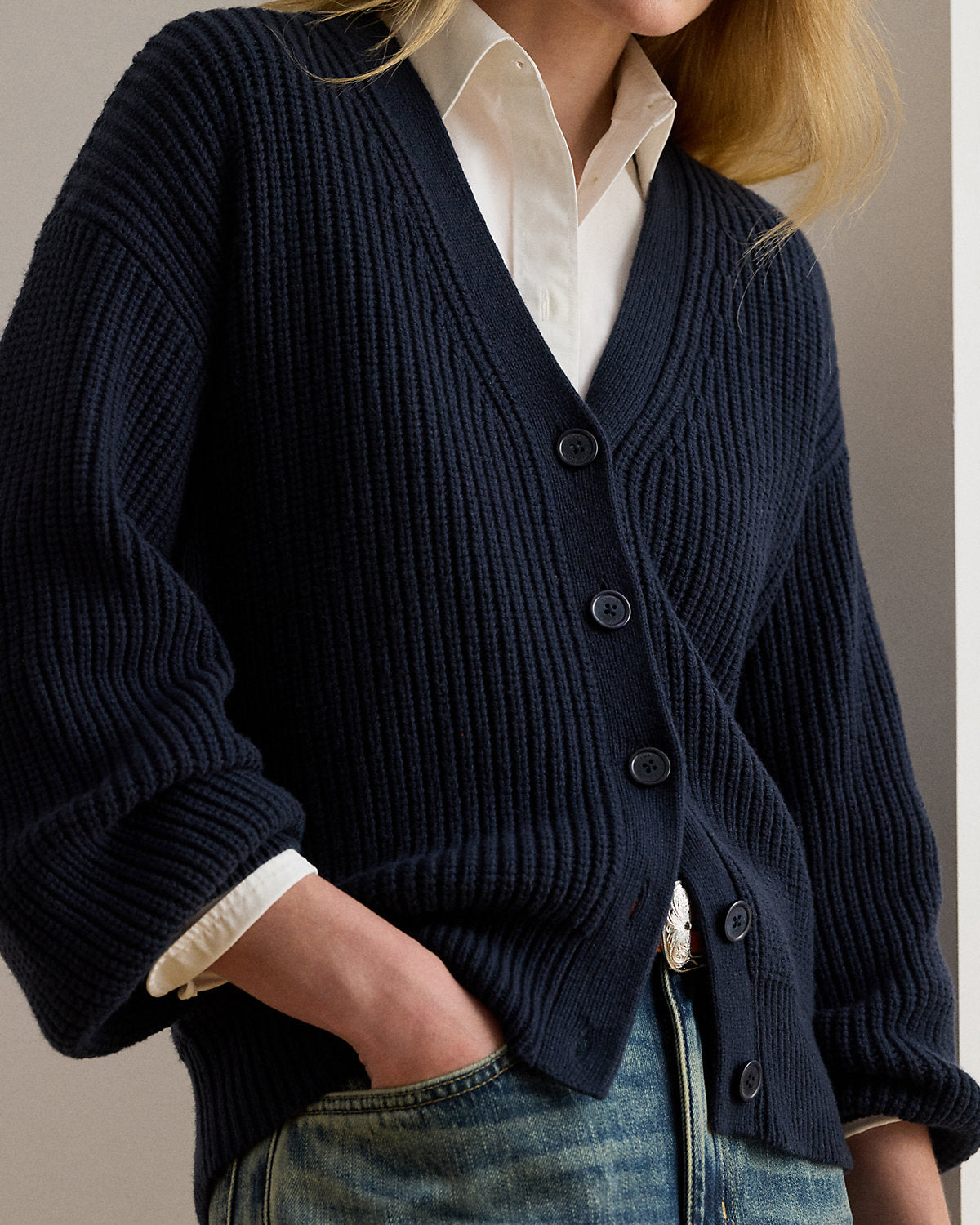Ralph Lauren Ribbed WoolBlend VNeck Cardigan