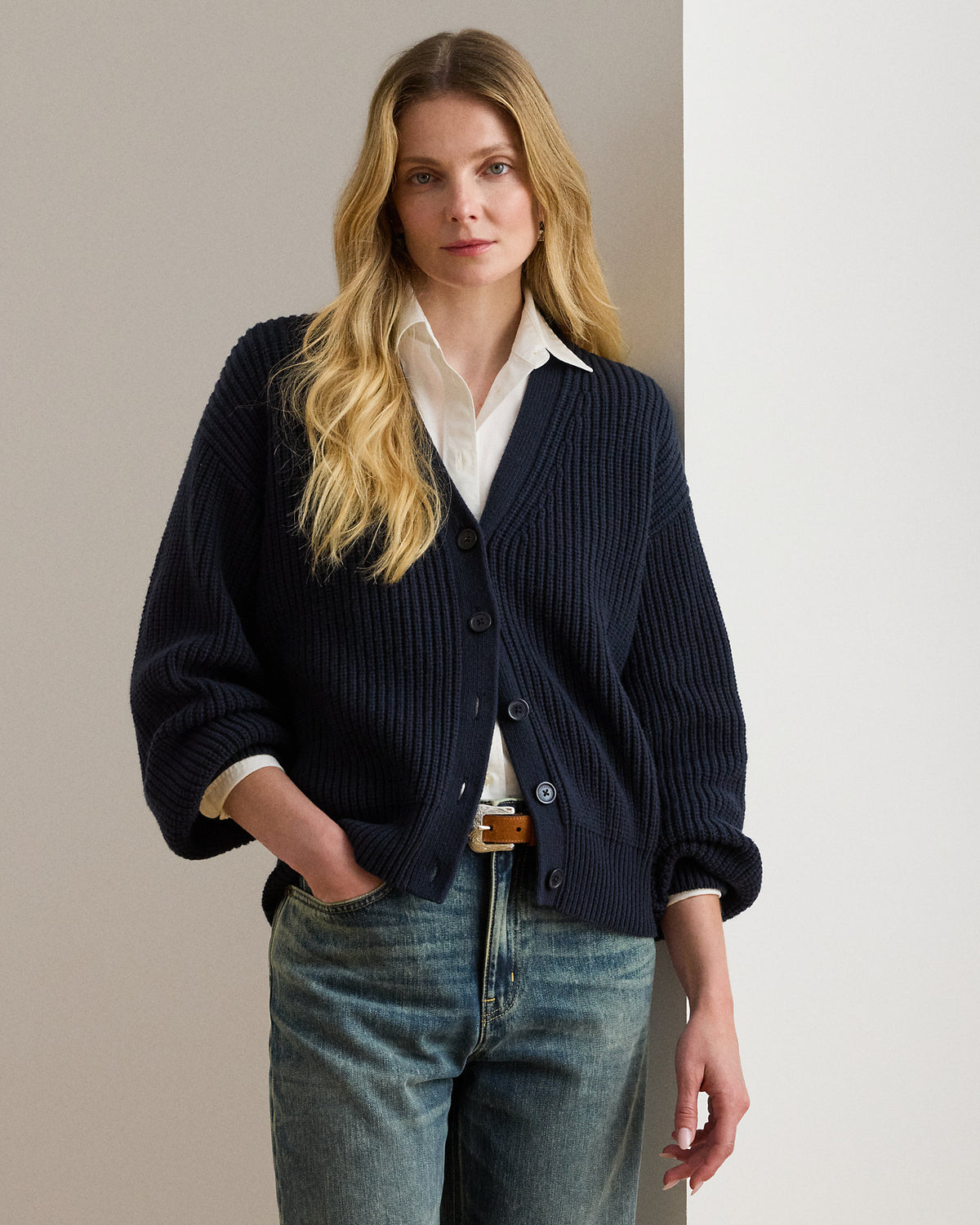 Ralph Lauren Ribbed WoolBlend VNeck Cardigan