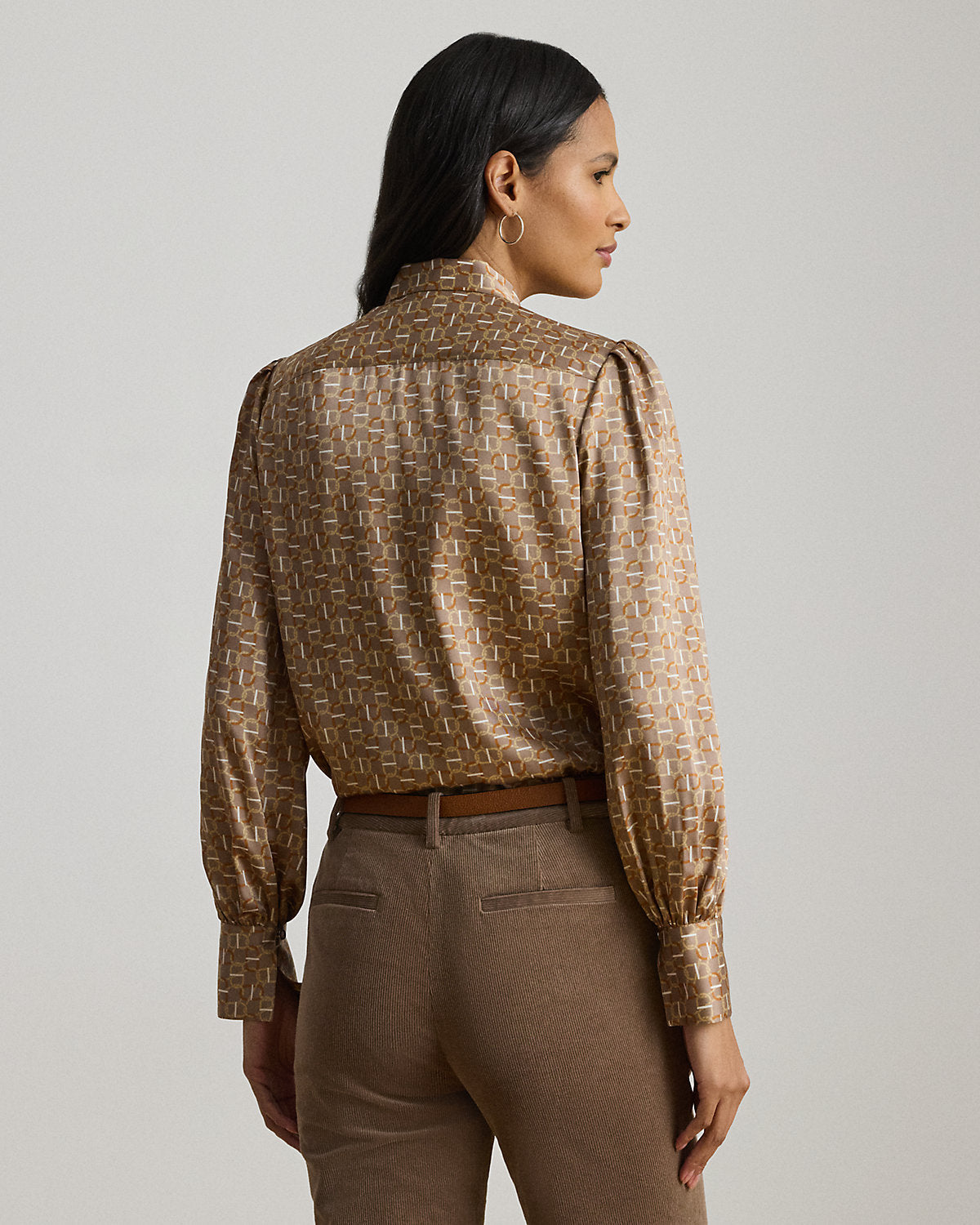 Ralph Lauren GeoPrint Twill TieNeck Blouse