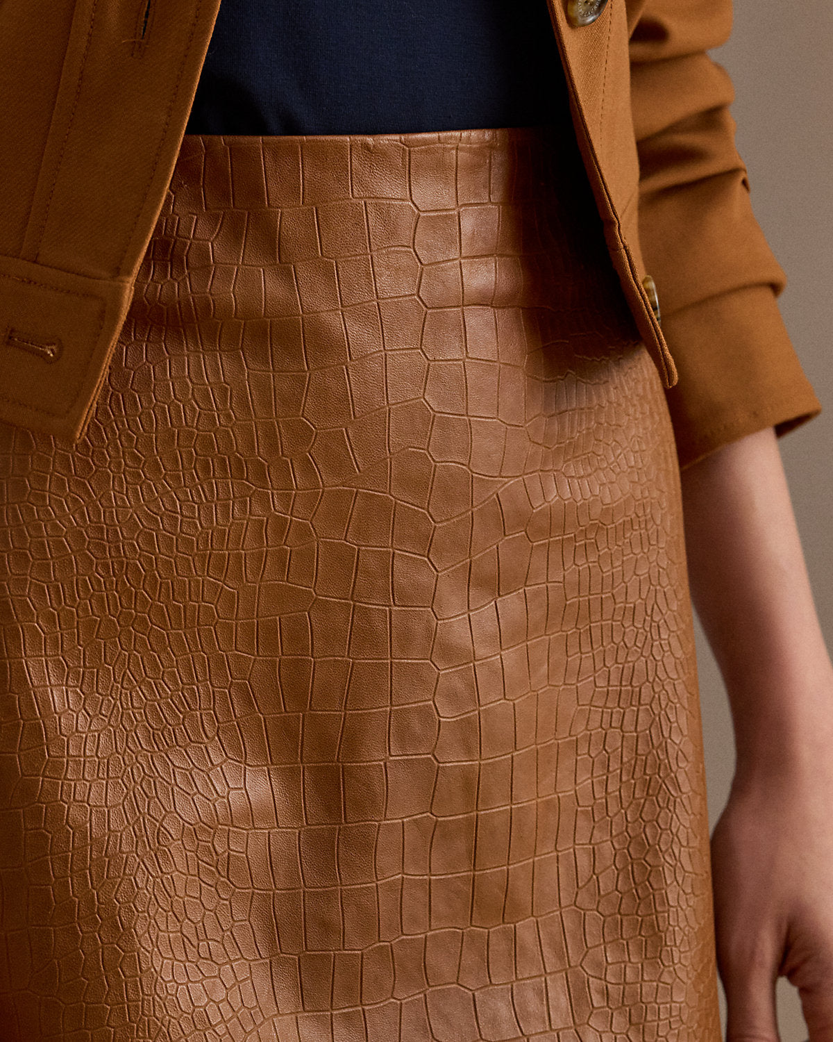 Ralph Lauren CrocEmbossed Lambskin Pencil Miniskirt
