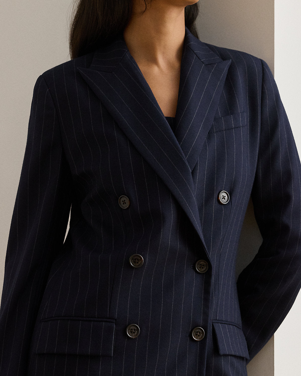Ralph Lauren DoubleBreasted Pinstripe Twill Blazer
