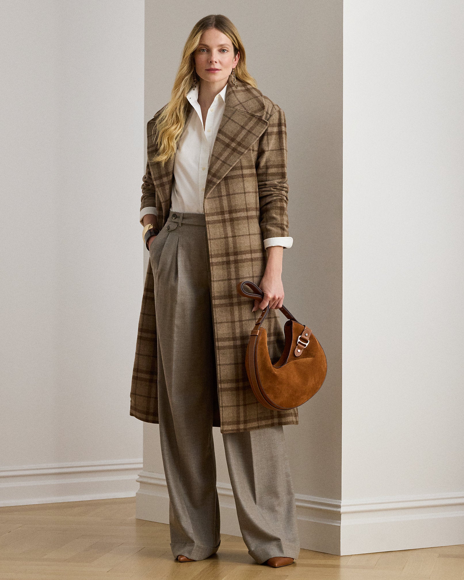 Ralph Lauren Pleated Wool Herringbone WideLeg Pant