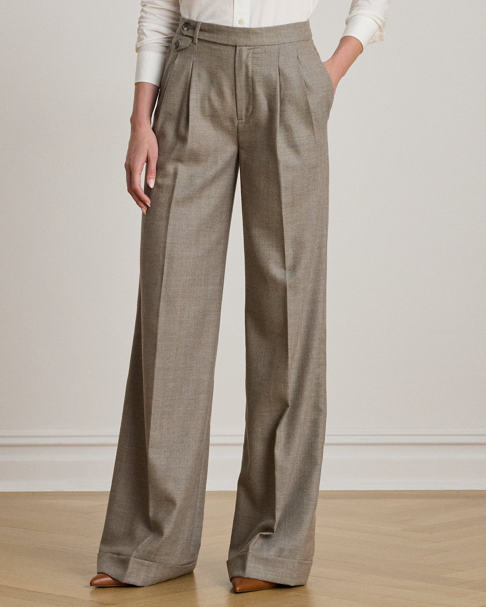 Ralph Lauren Pleated Wool Herringbone WideLeg Pant