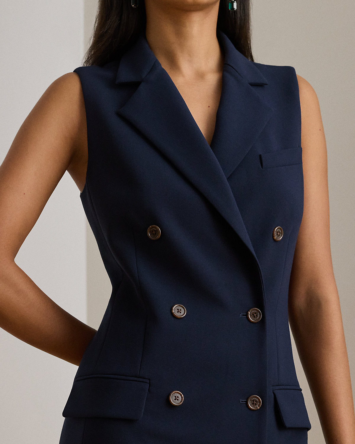 Ralph Lauren DoubleBreasted Crepe Sleeveless Dress
