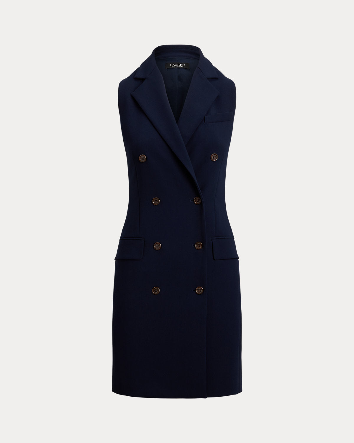 Ralph Lauren DoubleBreasted Crepe Sleeveless Dress