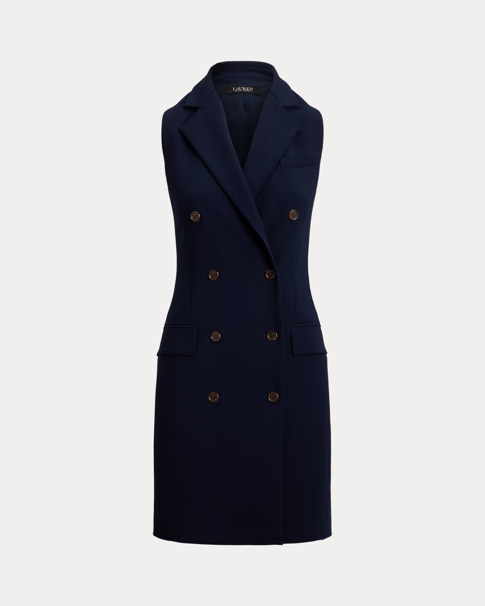 Ralph Lauren DoubleBreasted Crepe Sleeveless Dress