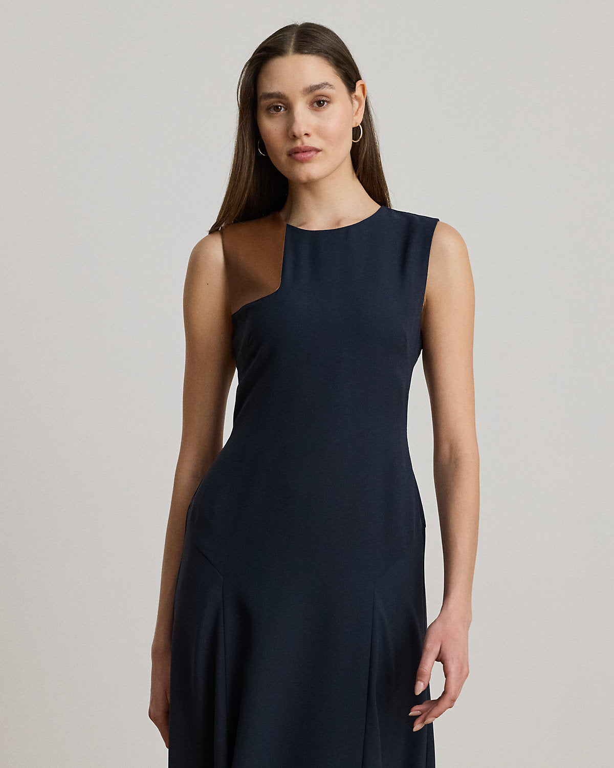 Ralph Lauren FauxLeatherTrim Georgette Dress