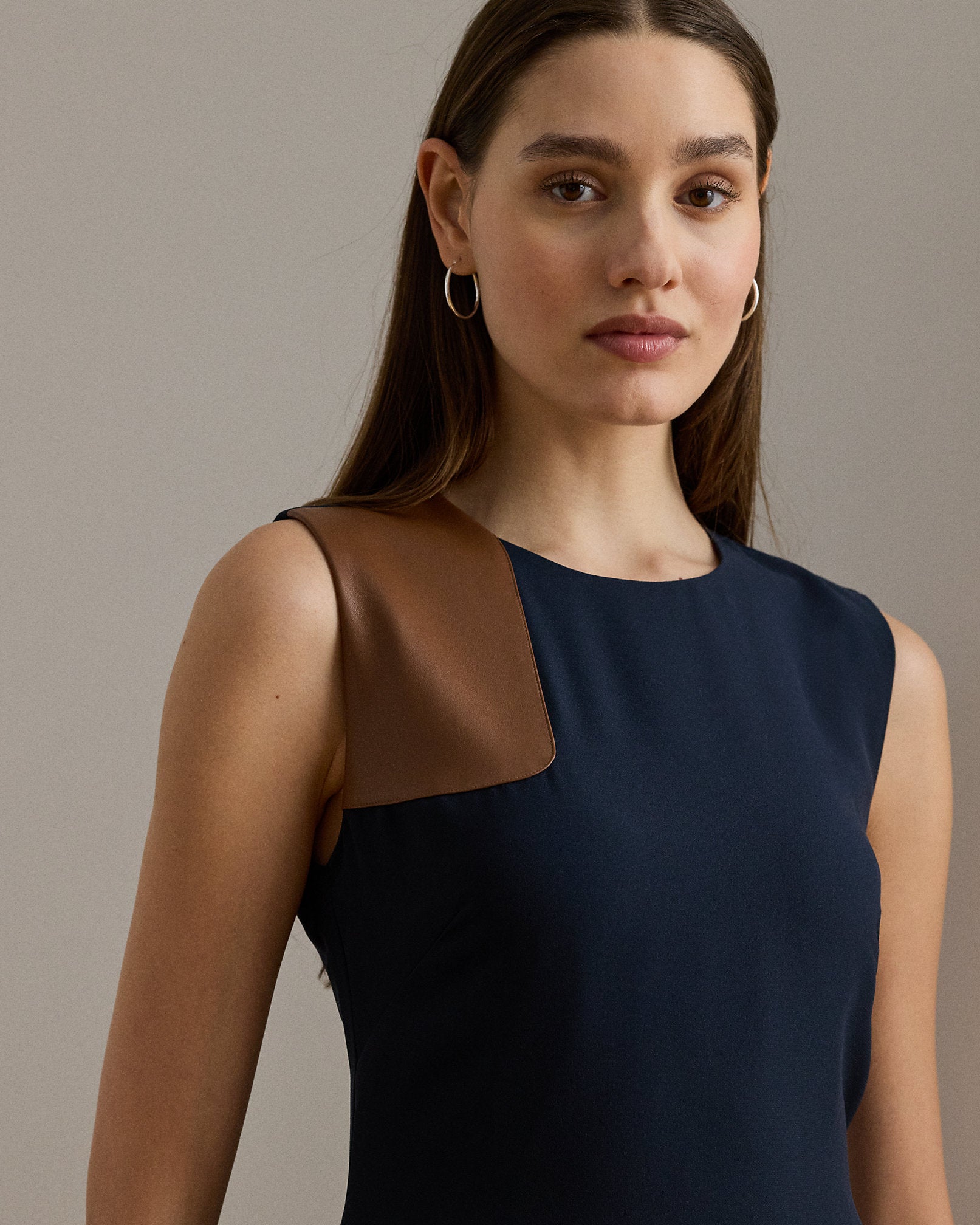 Ralph Lauren FauxLeatherTrim Georgette Dress