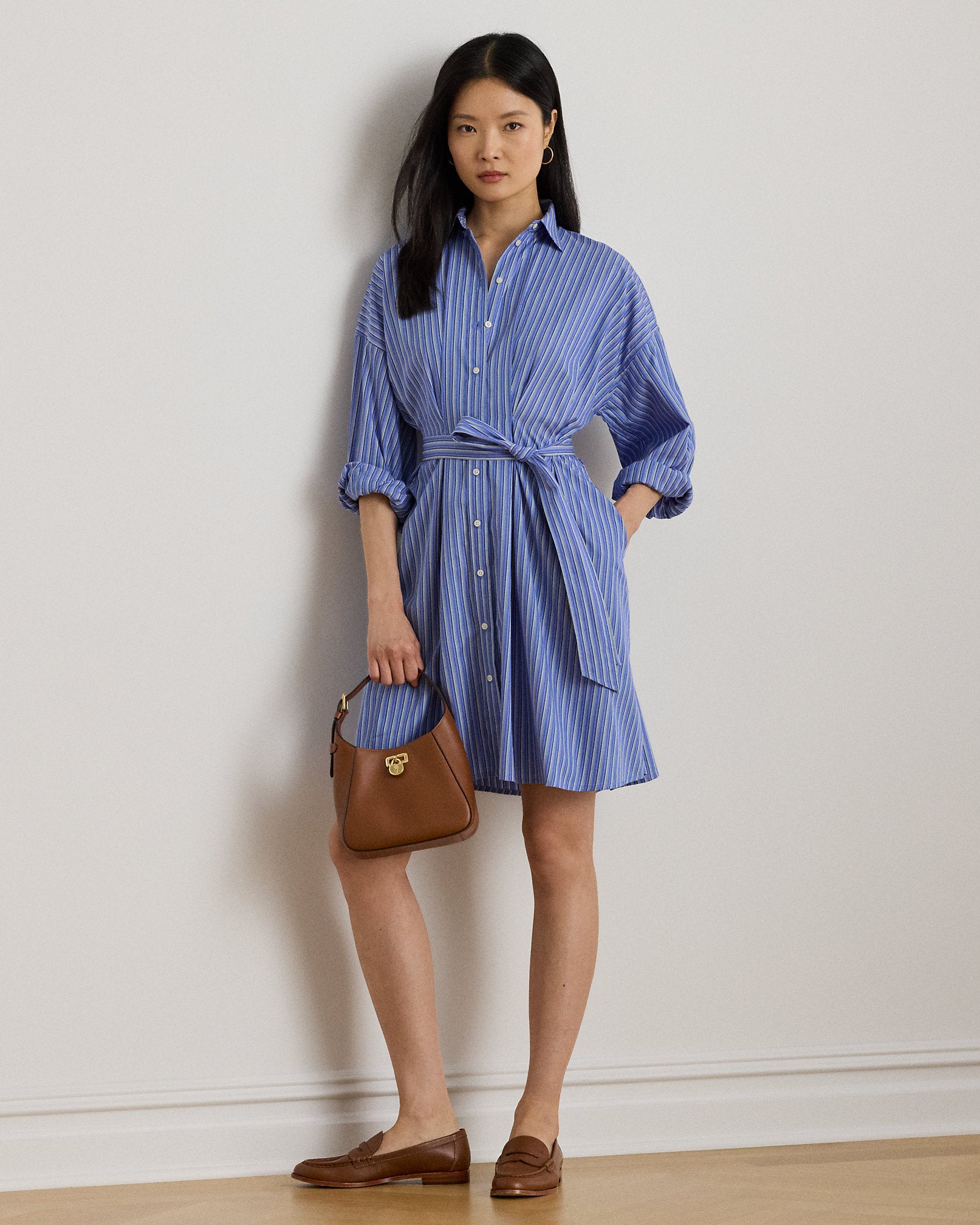 Ralph Lauren Striped Belted Broadcloth Shirtdress