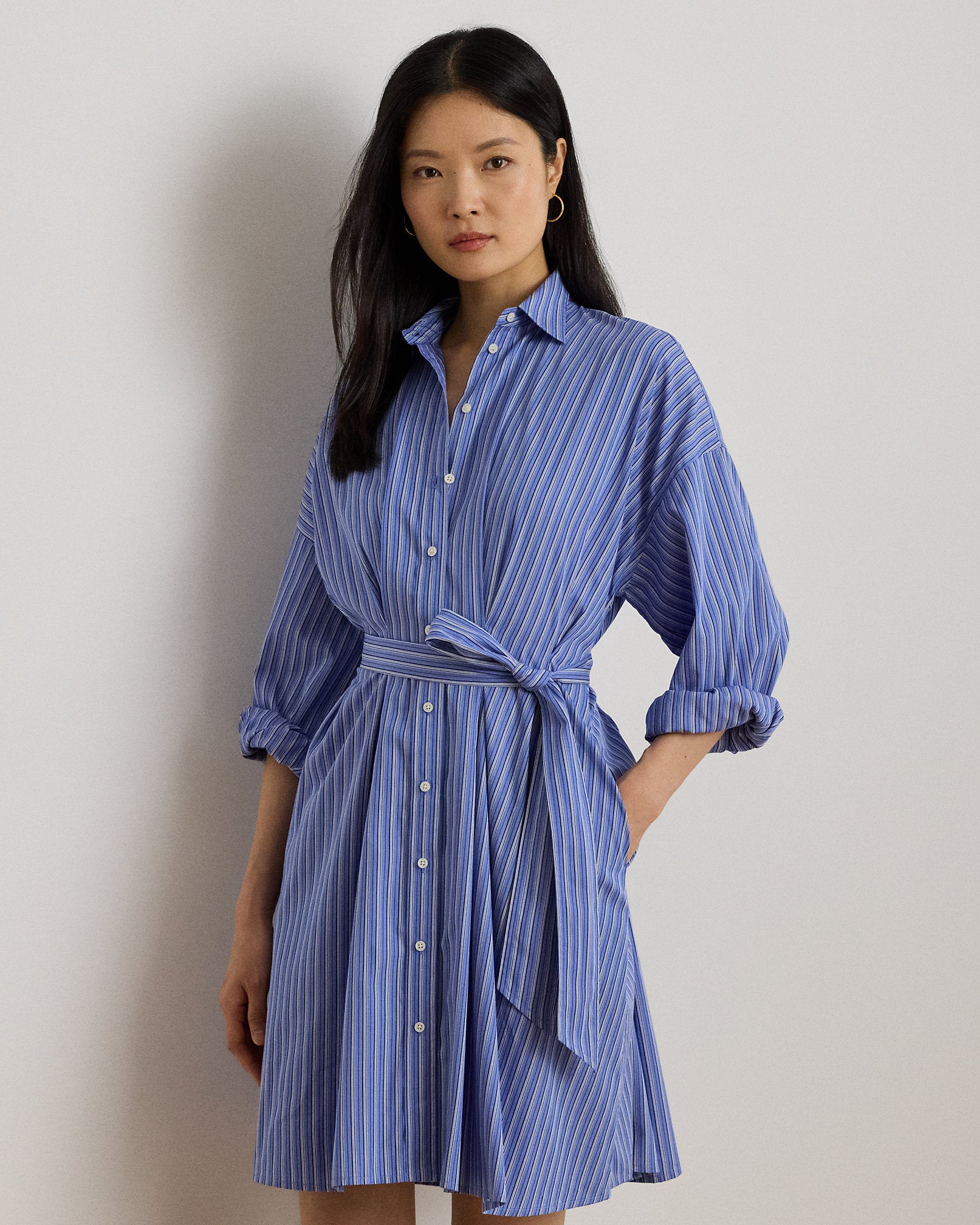 Ralph Lauren Striped Belted Broadcloth Shirtdress