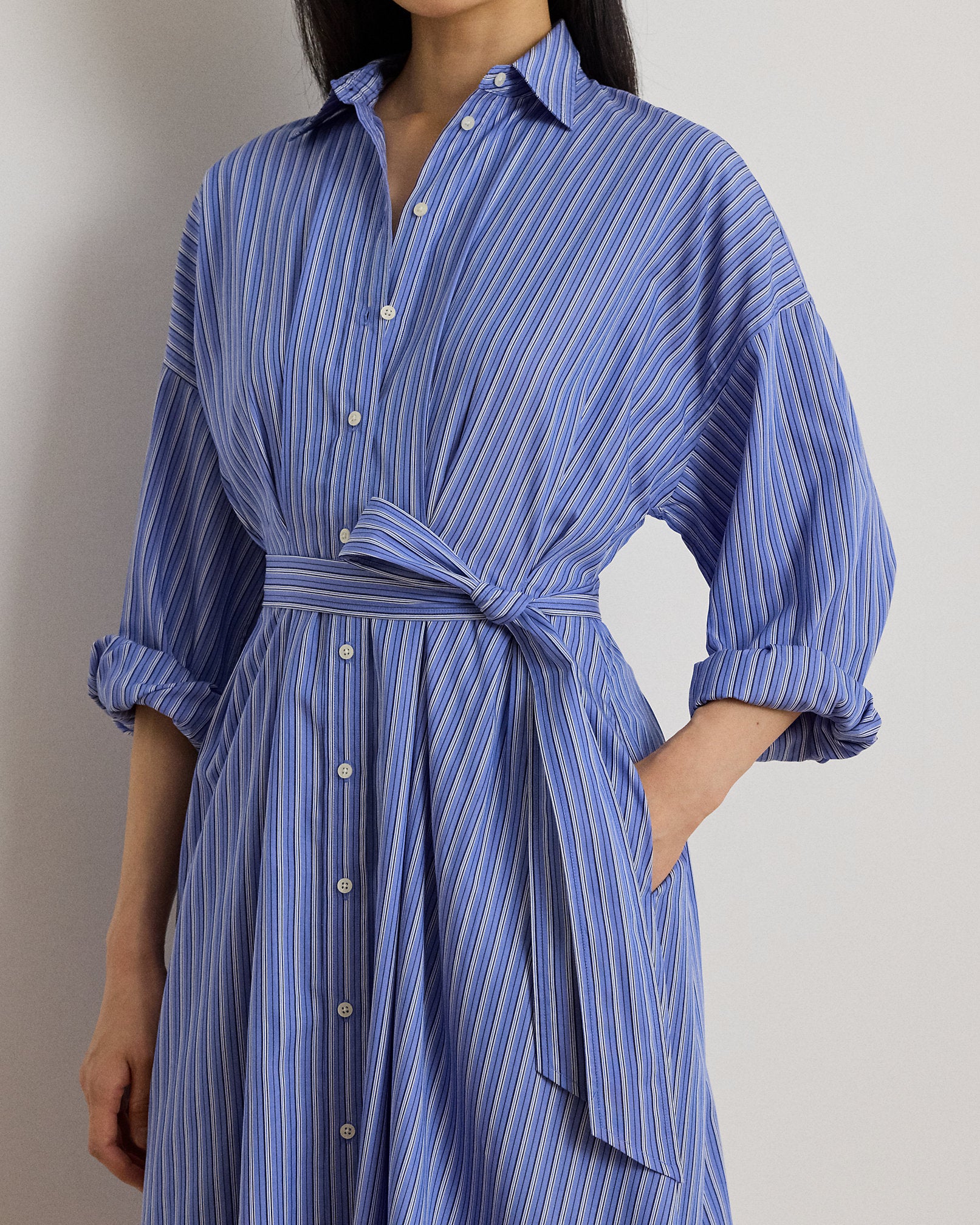 Ralph Lauren Striped Belted Broadcloth Shirtdress