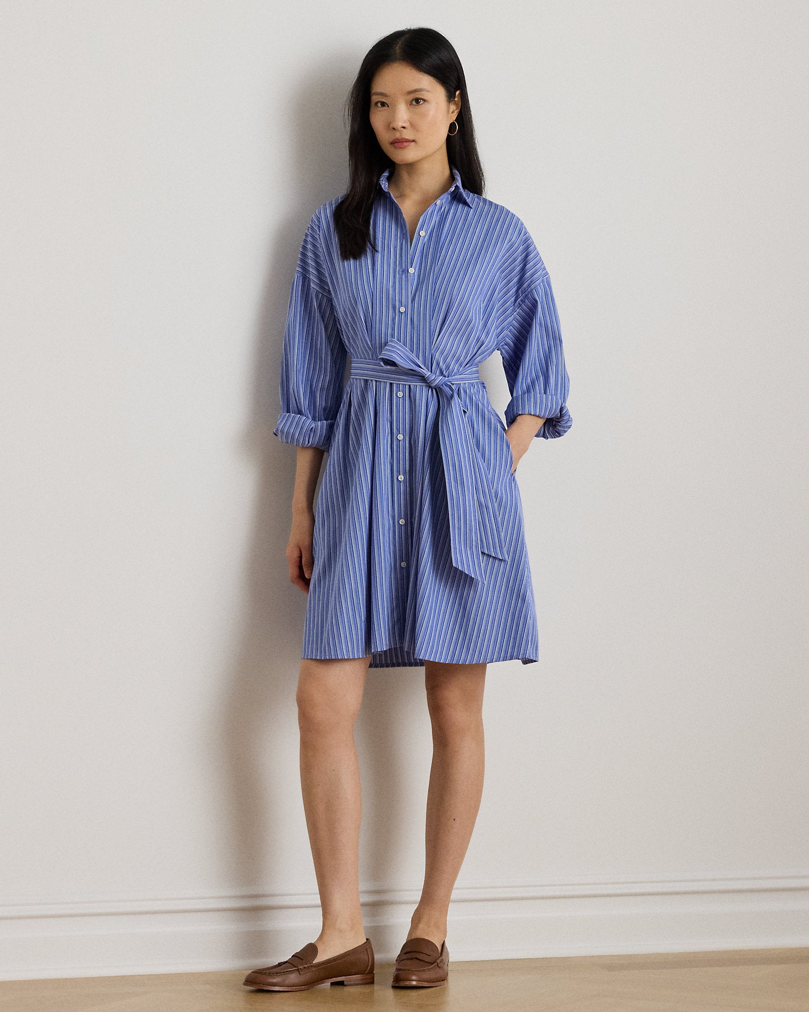 Ralph Lauren Striped Belted Broadcloth Shirtdress