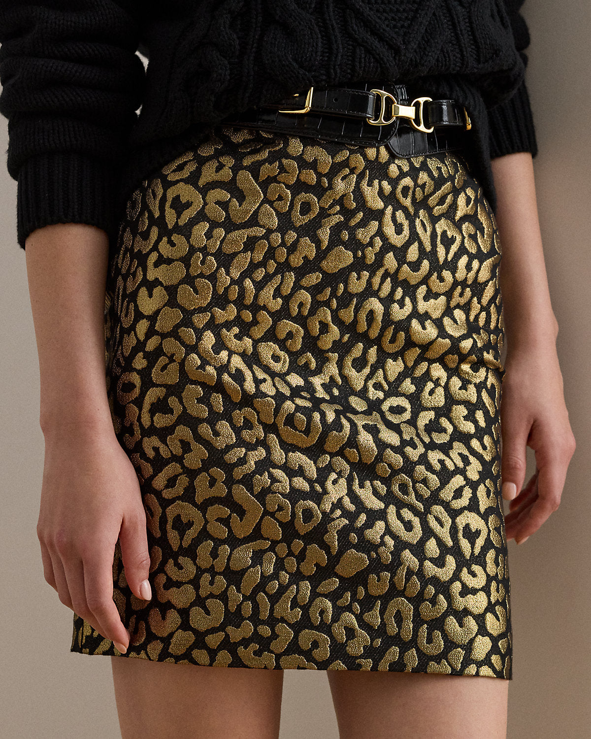 Ralph Lauren Metallic Ocelot Pencil Miniskirt