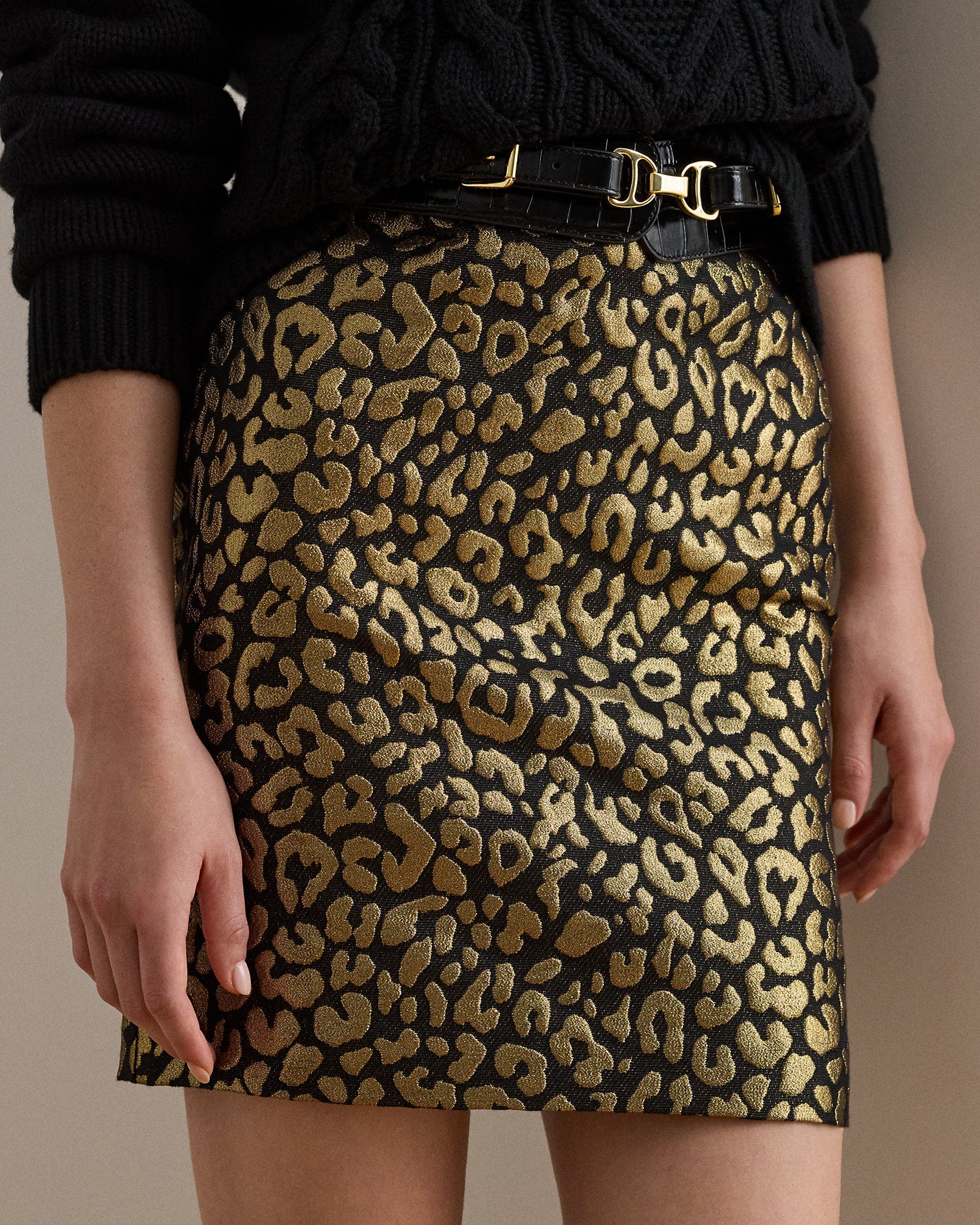 Ralph Lauren Metallic Ocelot Pencil Miniskirt