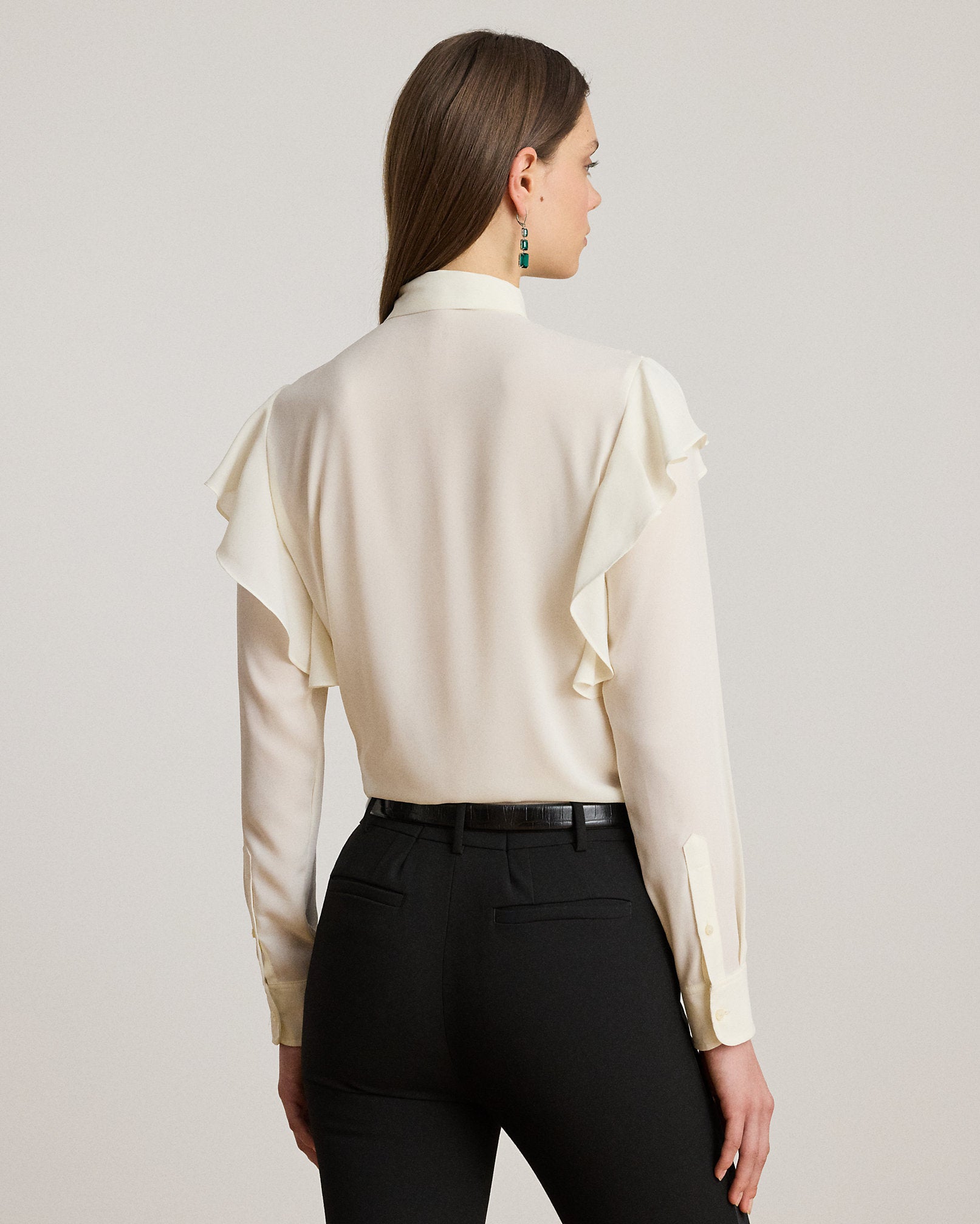Ralph Lauren RuffleTrim Georgette TieNeck Blouse