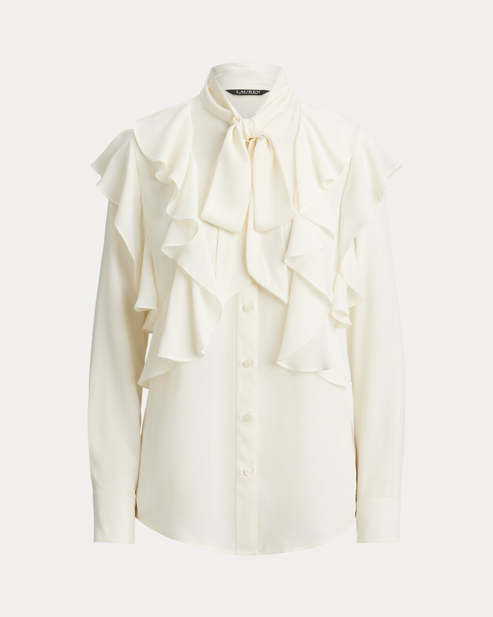 Ralph Lauren RuffleTrim Georgette TieNeck Blouse