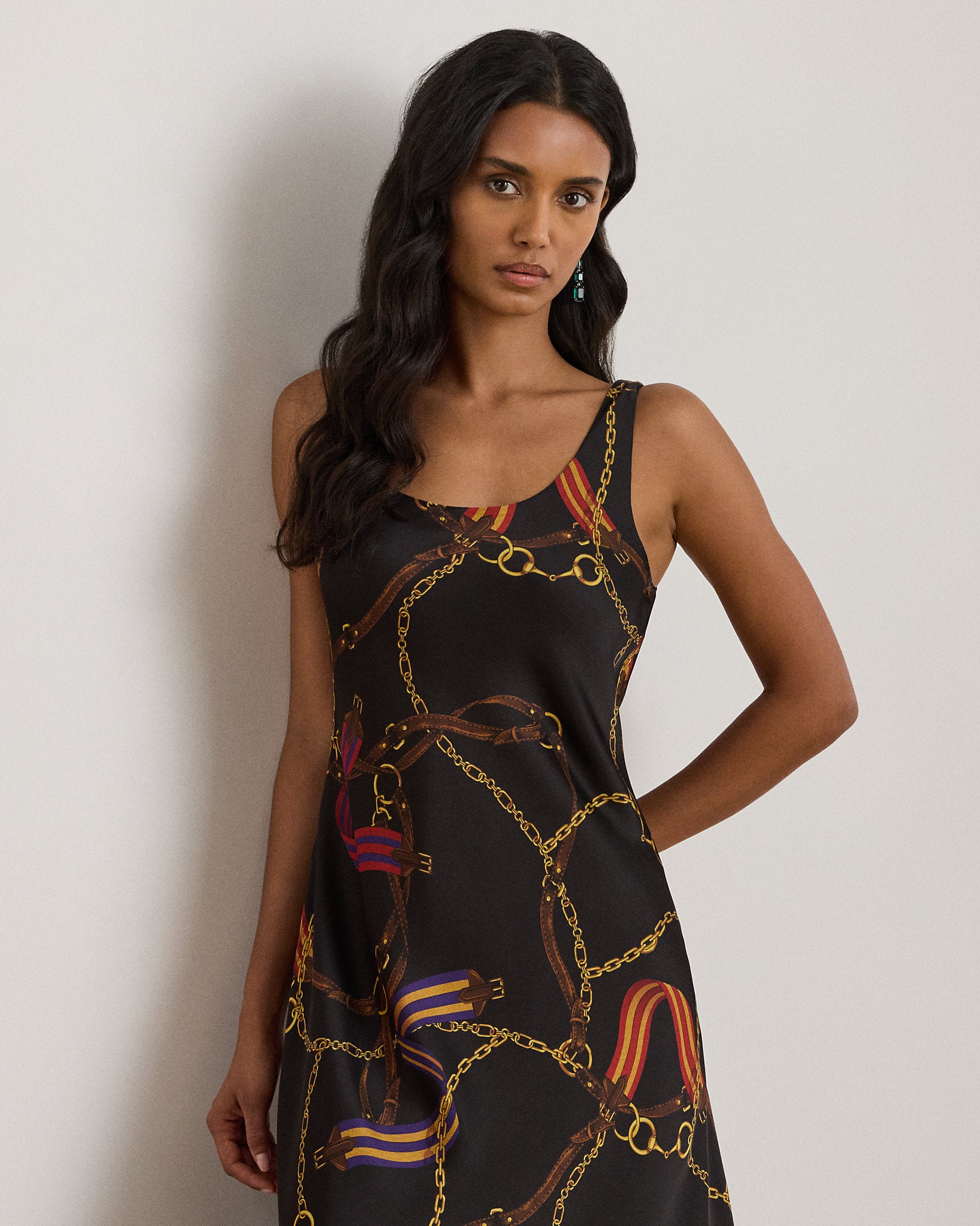 Ralph Lauren Print Satin Sleeveless Cocktail Dress