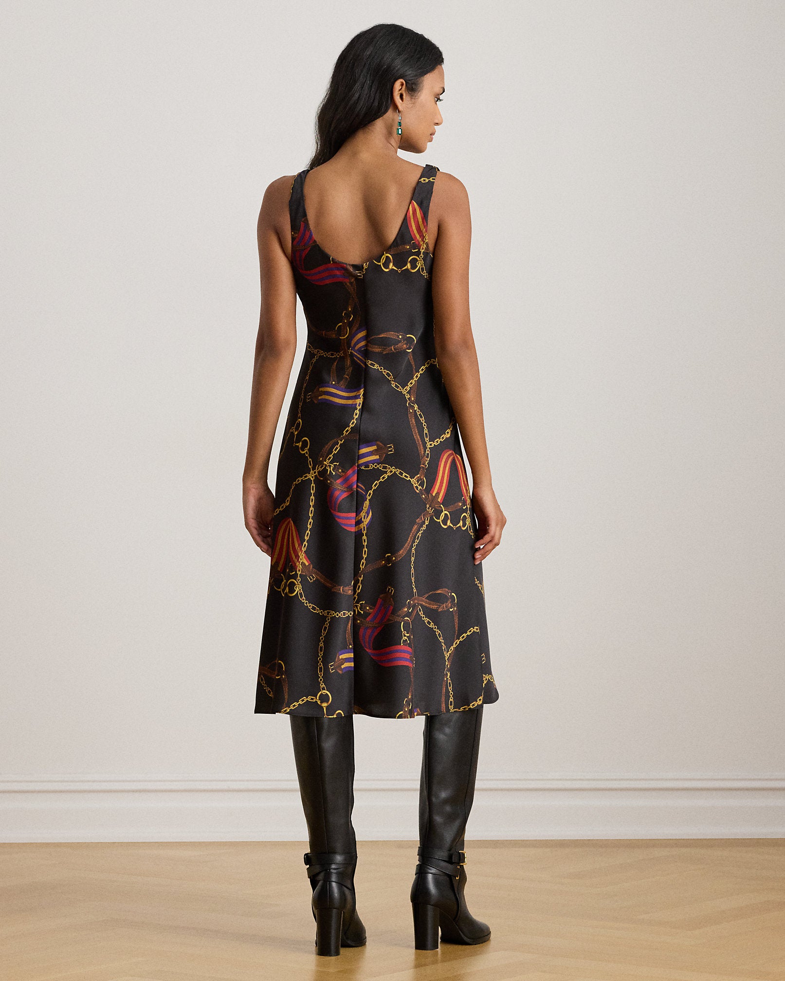 Ralph Lauren Print Satin Sleeveless Cocktail Dress