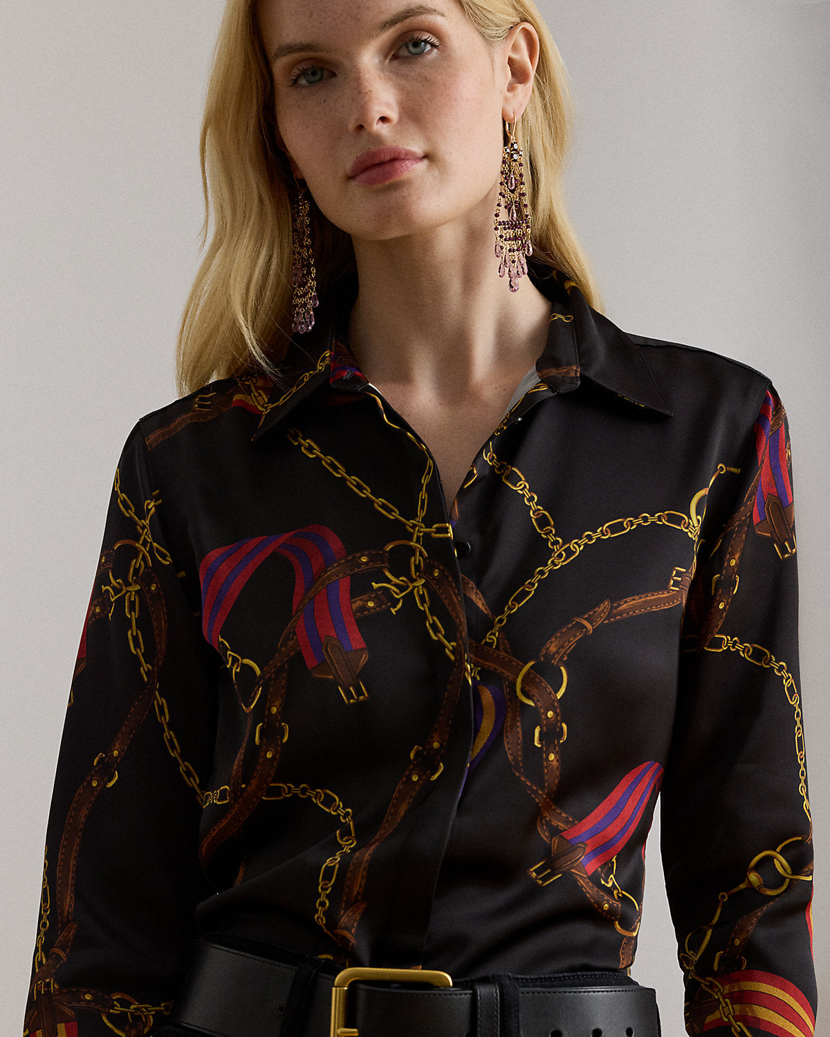Ralph Lauren Classic Fit BeltingPrint Satin Shirt