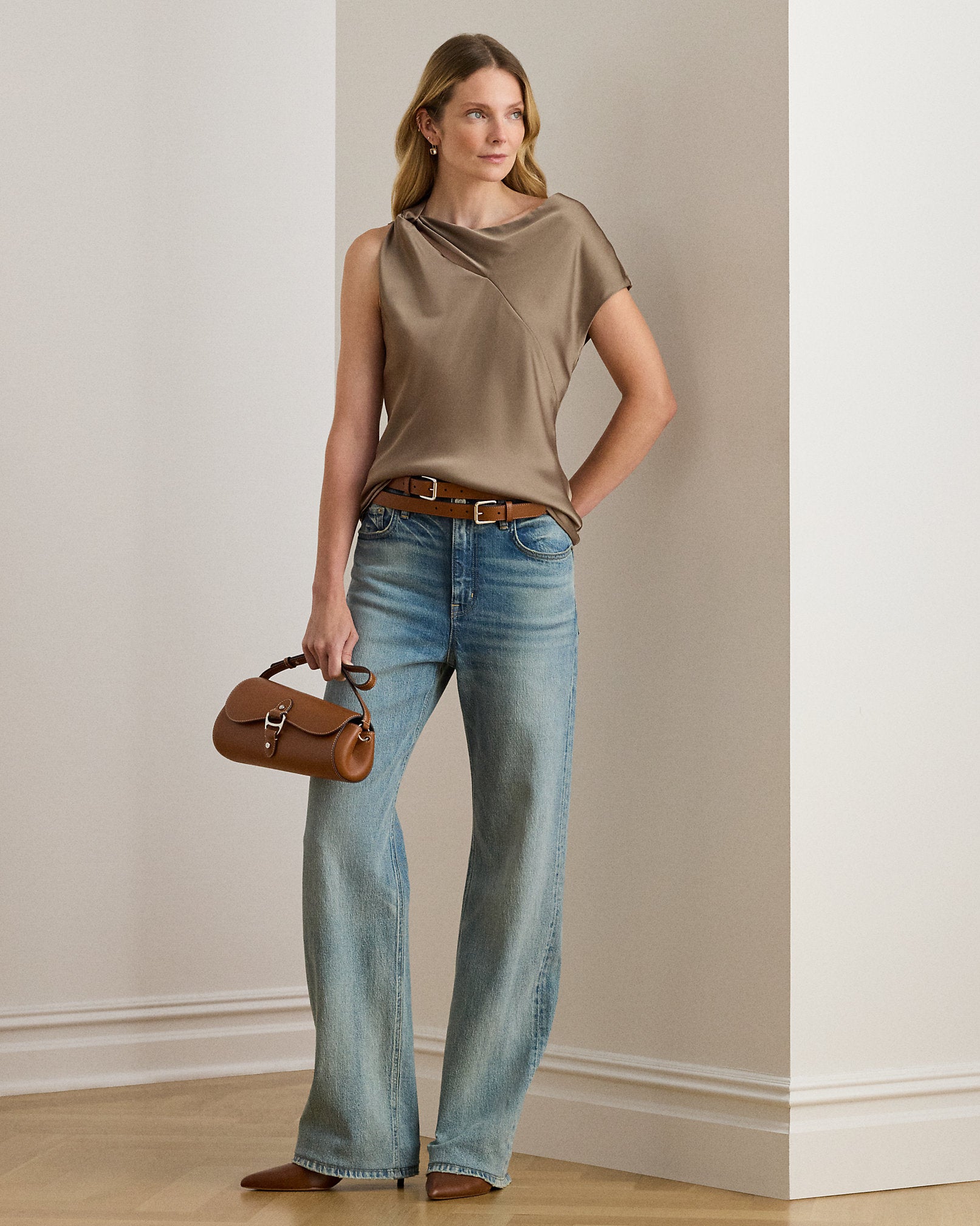 Ralph Lauren Charmeuse Asymmetrical Blouse