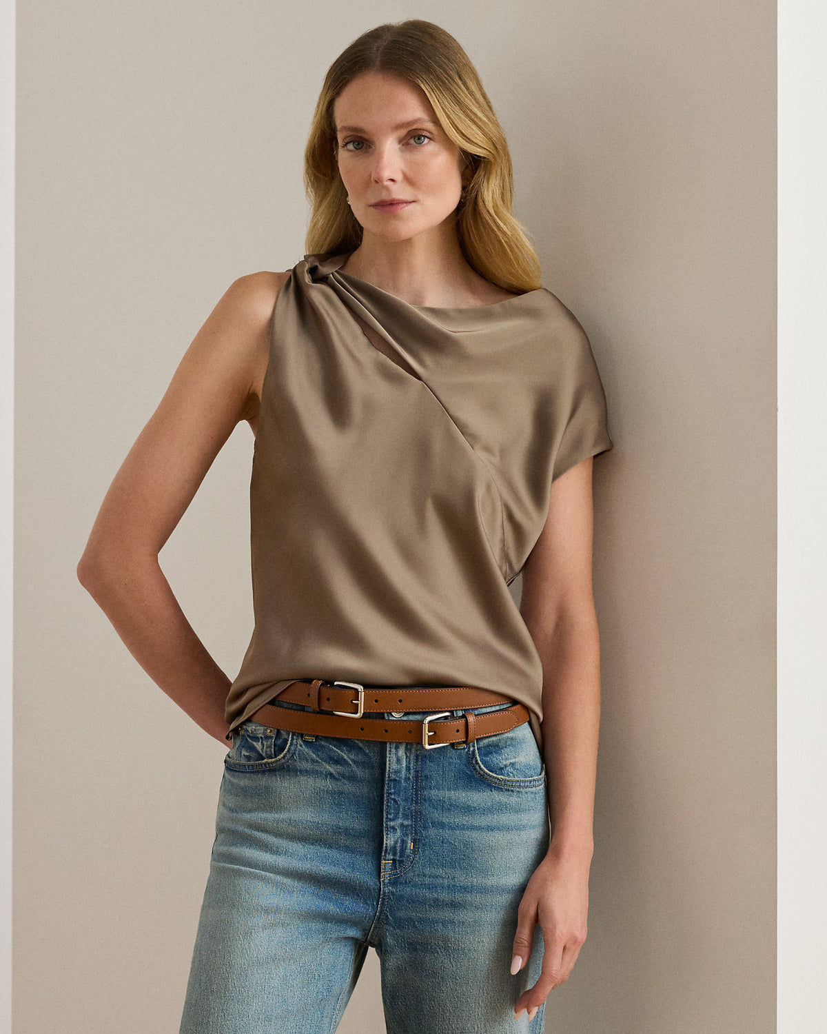 Ralph Lauren Charmeuse Asymmetrical Blouse