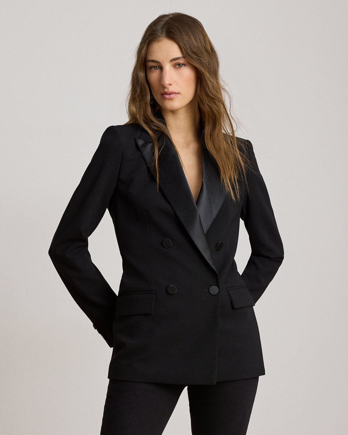 Ralph Lauren DoubleBreasted SatinTrim Crepe Blazer