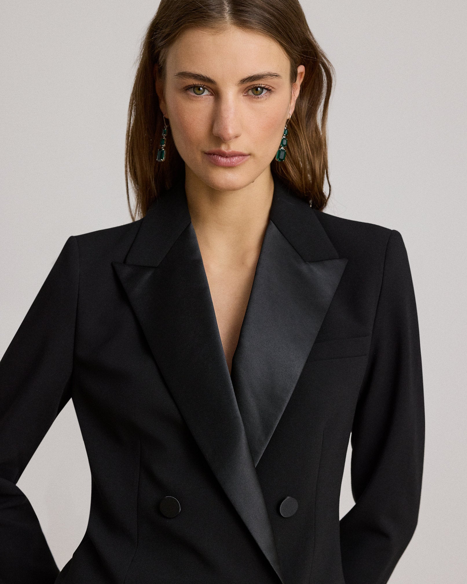 Ralph Lauren DoubleBreasted SatinTrim Crepe Blazer