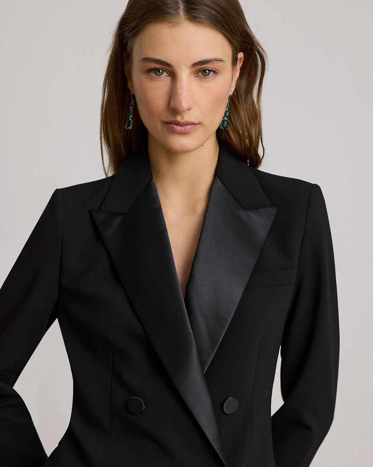 Ralph Lauren DoubleBreasted SatinTrim Crepe Blazer