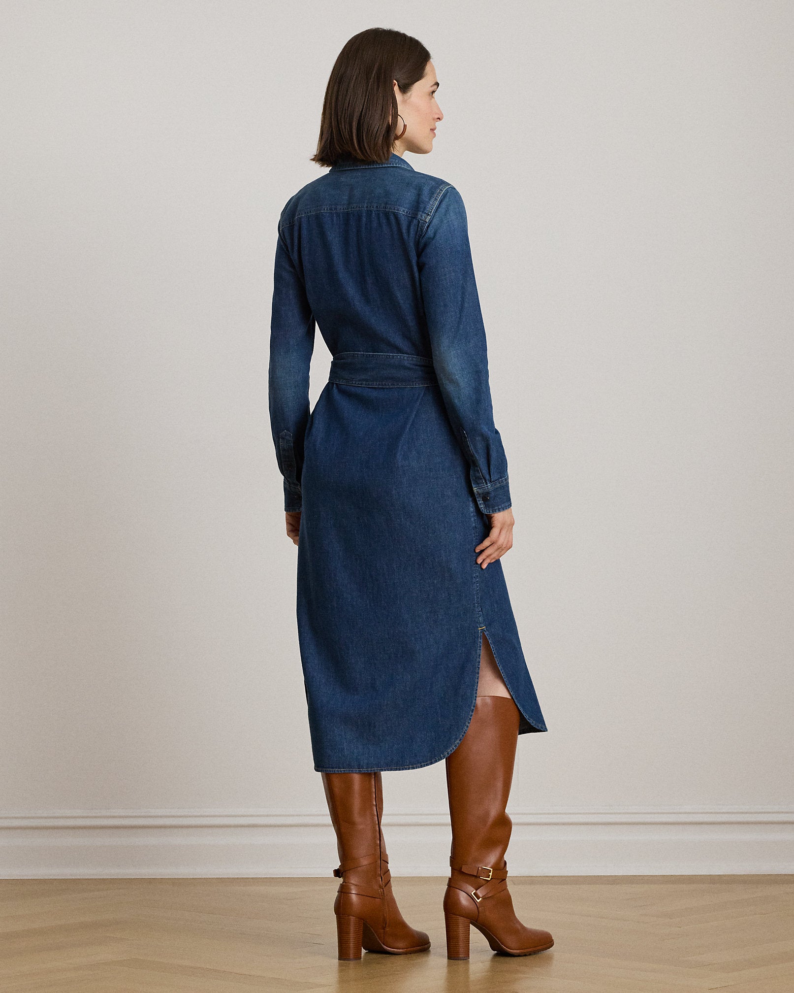 Ralph Lauren HorsebitTrim Belted Denim Shirtdress