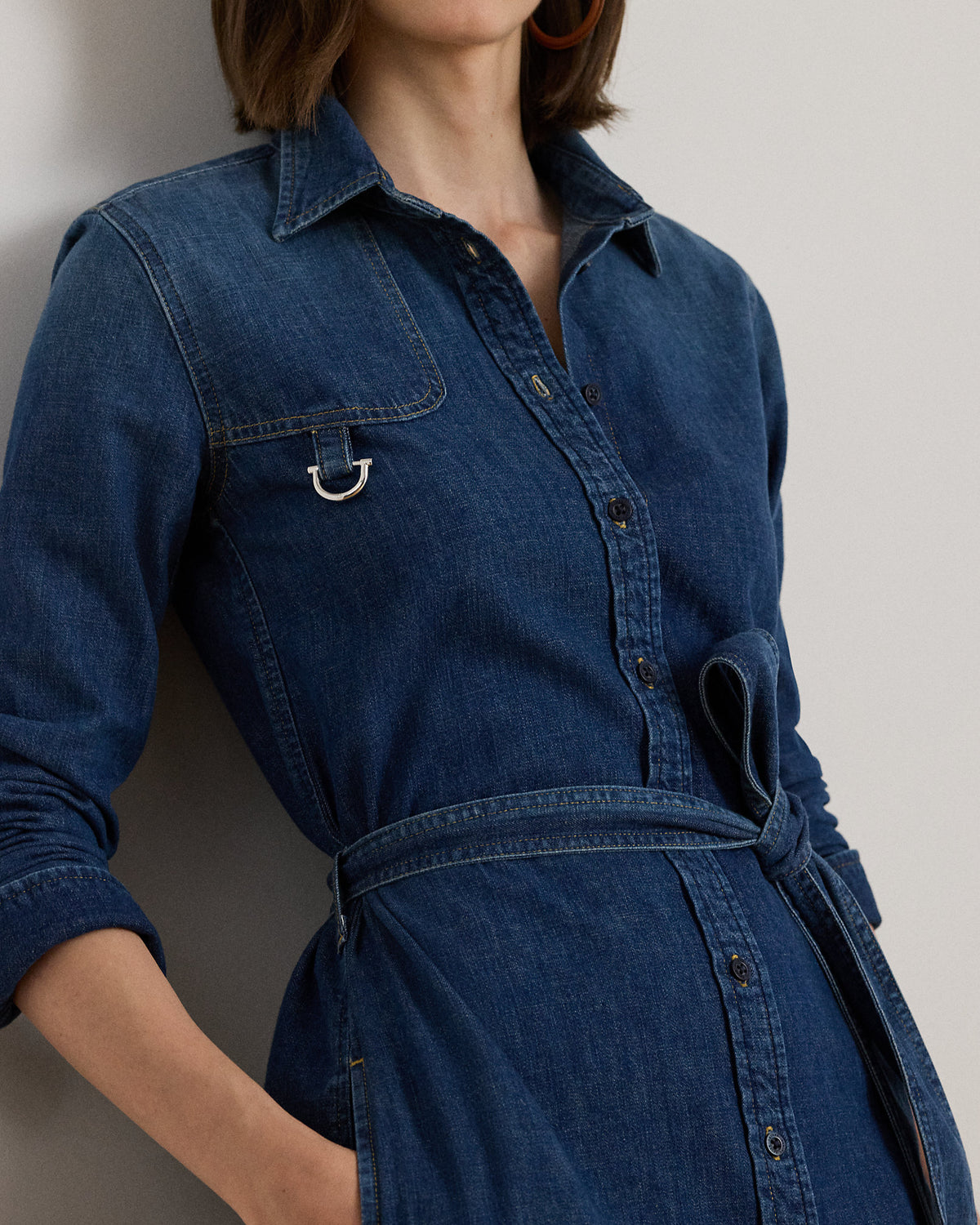Ralph Lauren HorsebitTrim Belted Denim Shirtdress