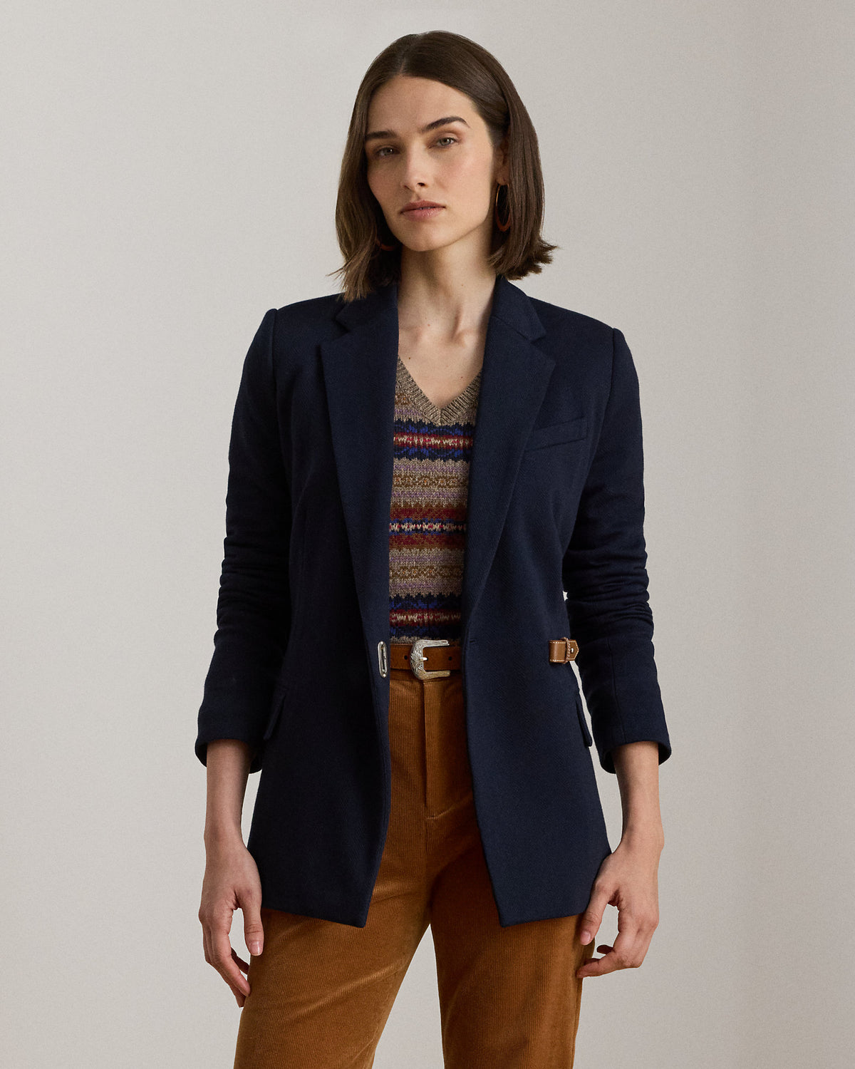 Ralph Lauren BuckleTrim Herringbone Jacquard Blazer