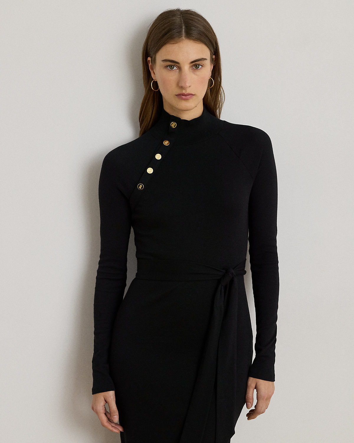 Ralph Lauren ButtonTrim RibKnit Mockneck Dress