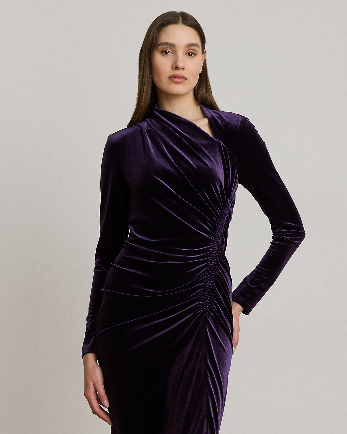 Ralph Lauren Ruched Velvet Asymmetrical Dress