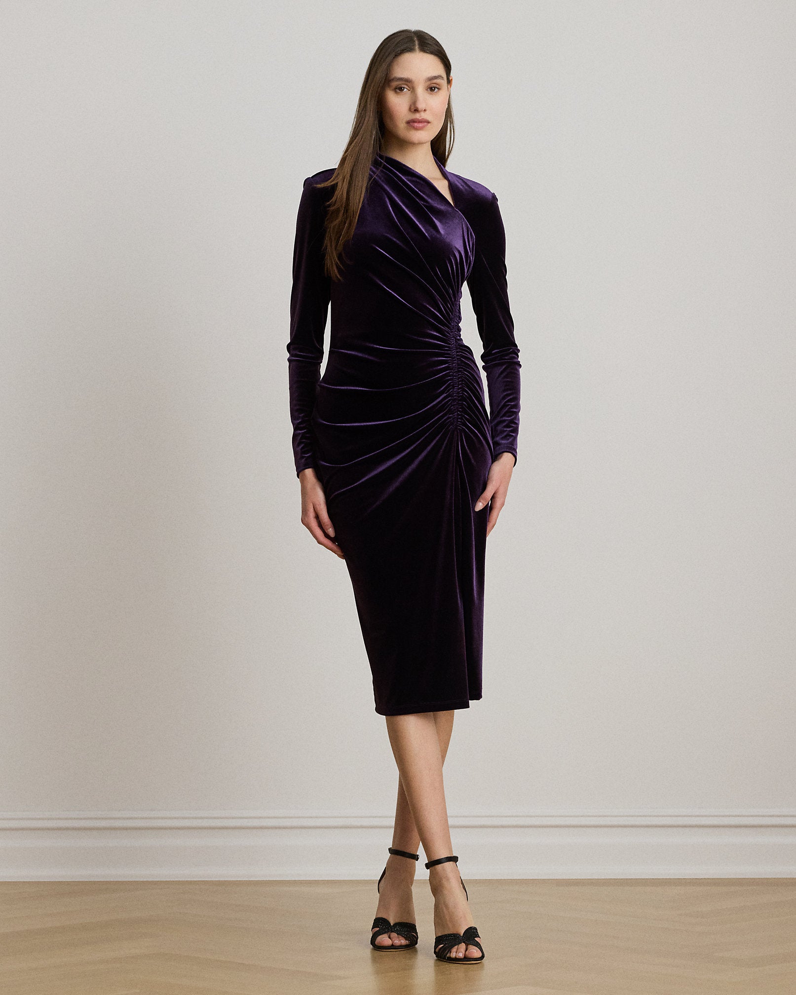 Ralph Lauren Ruched Velvet Asymmetrical Dress