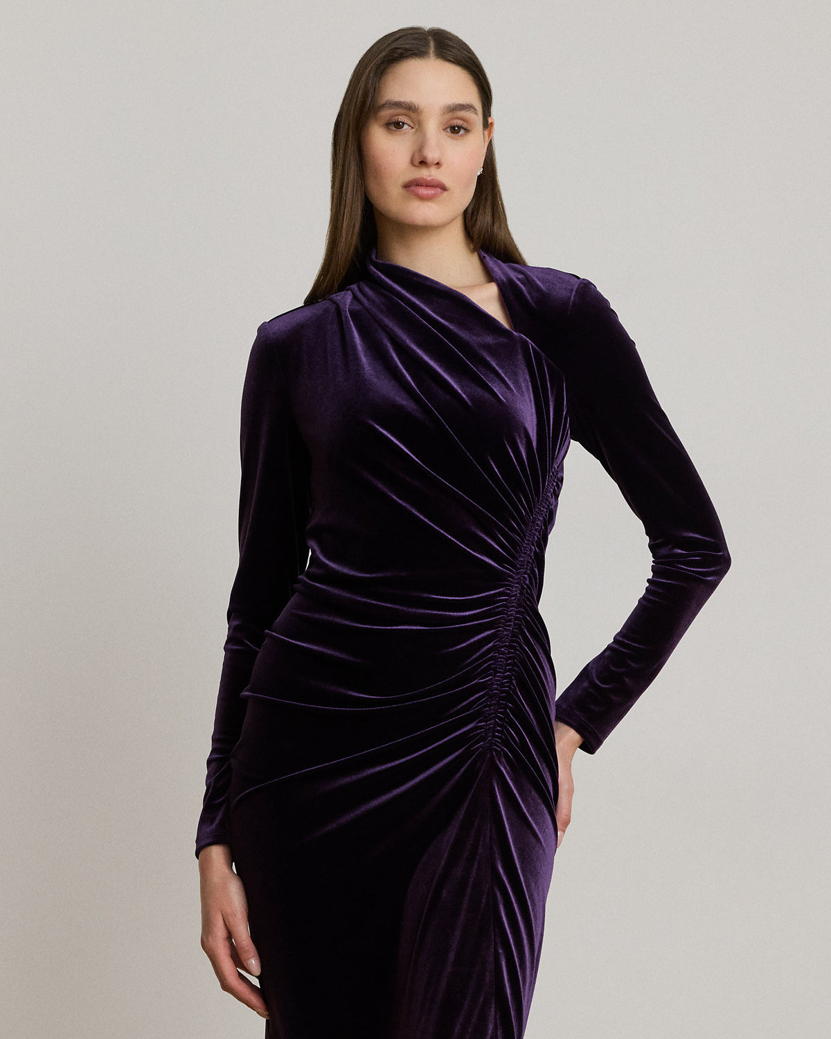 Ralph Lauren Ruched Velvet Asymmetrical Dress
