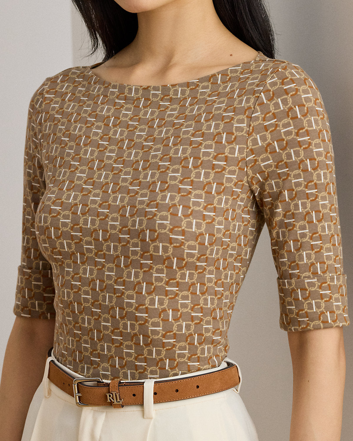 Ralph Lauren GeoPrint Stretch Cotton Boatneck Tee
