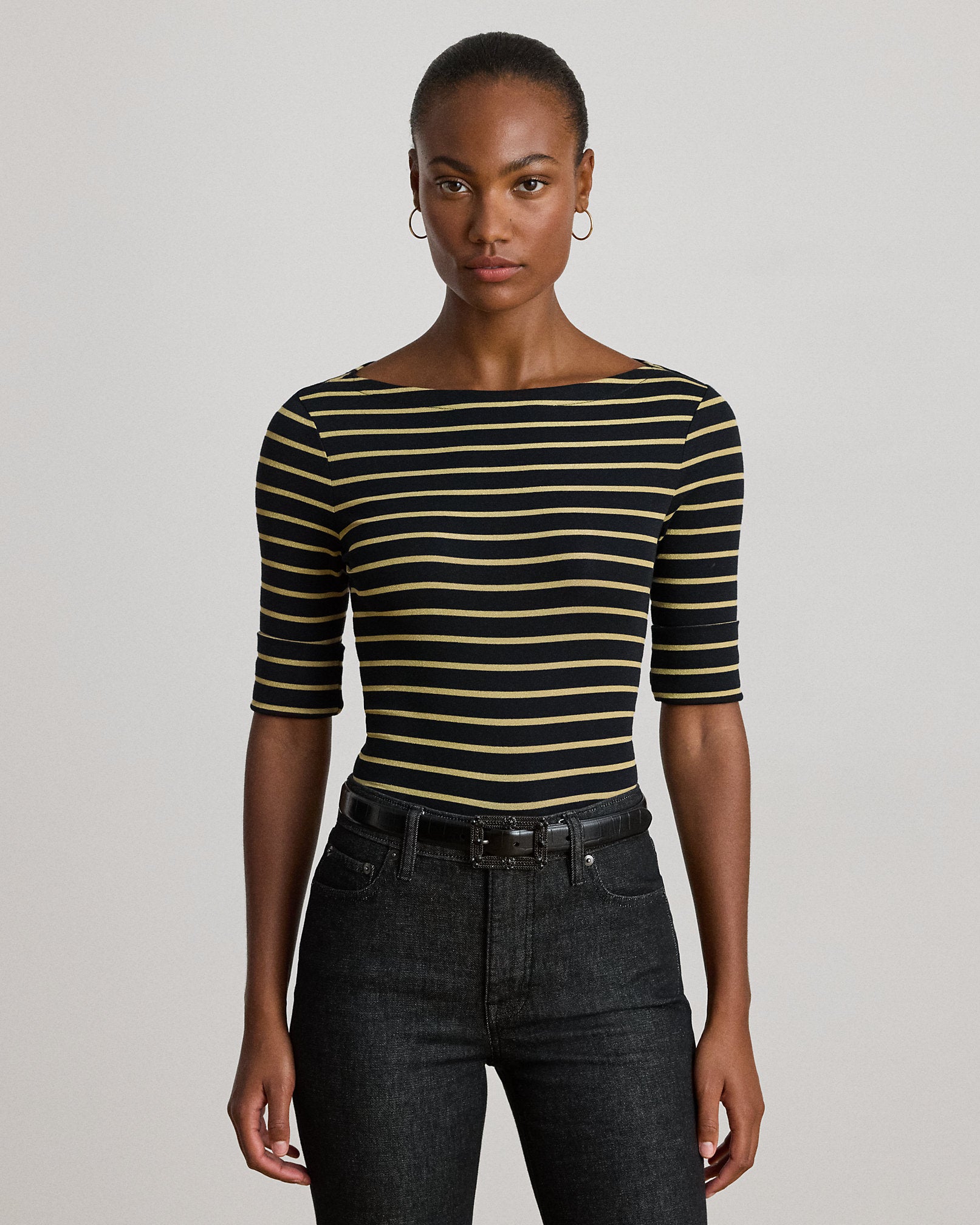 Ralph Lauren Metallic Striped Boatneck Tee
