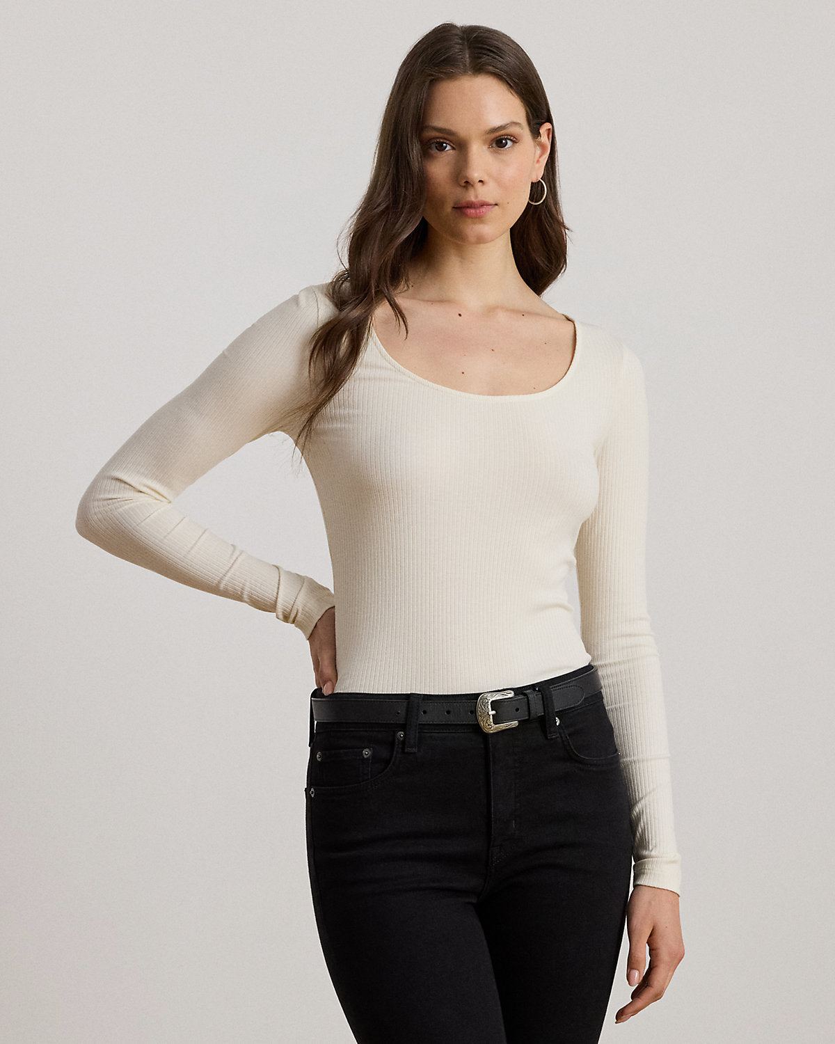 Ralph Lauren RibKnit LongSleeve Scoopneck Tee