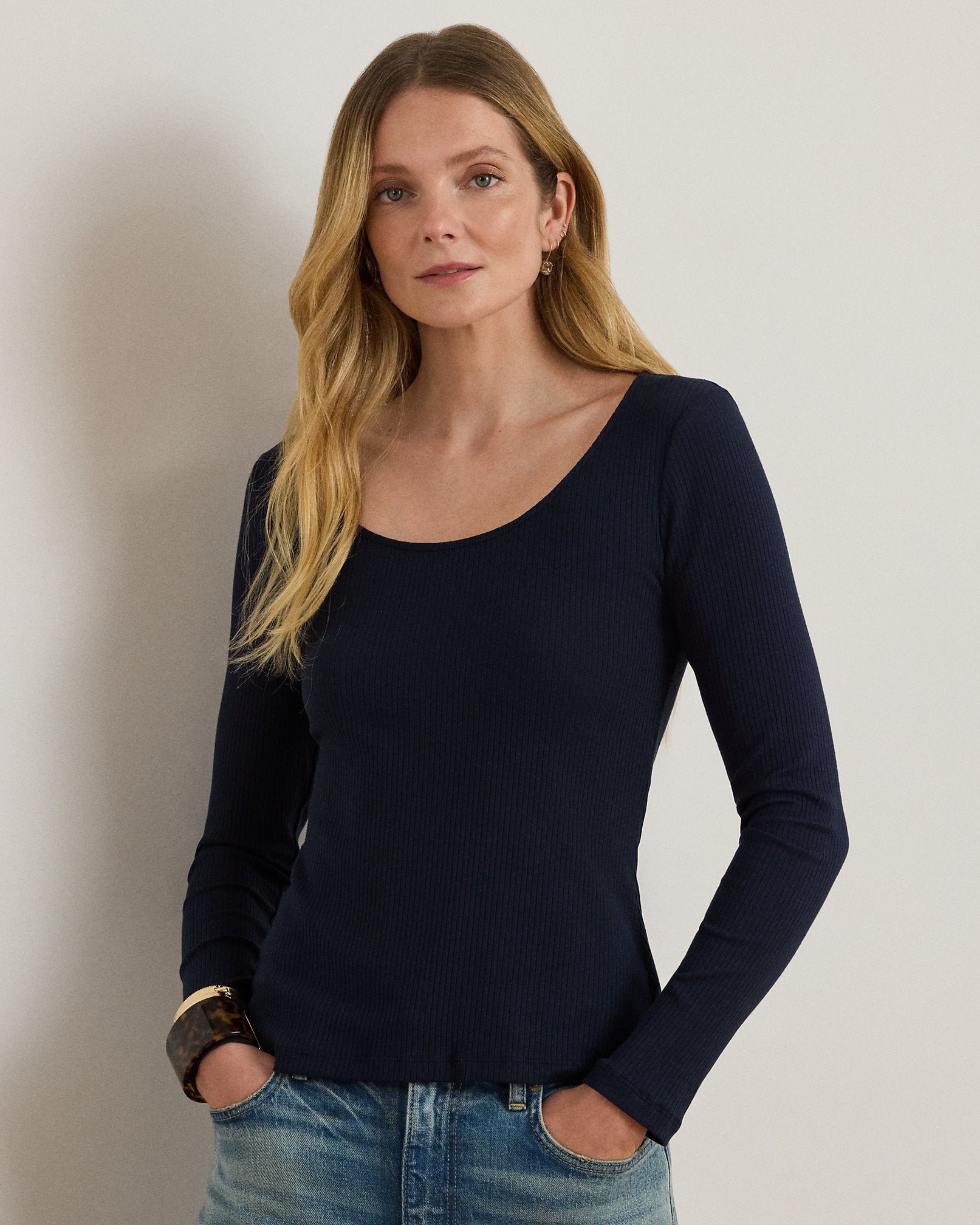 Ralph Lauren RibKnit LongSleeve Scoopneck Tee