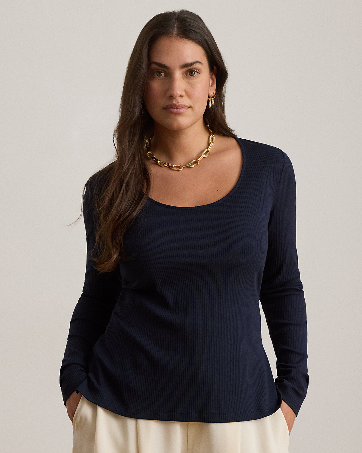 Ralph Lauren RibKnit LongSleeve Scoopneck Tee