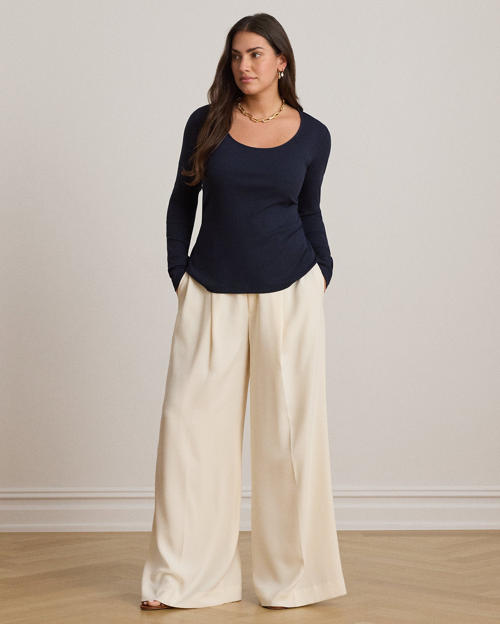 Ralph Lauren RibKnit LongSleeve Scoopneck Tee