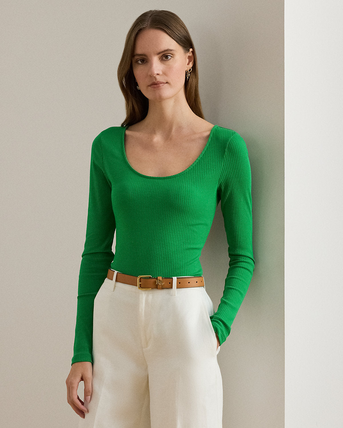 Ralph Lauren RibKnit LongSleeve Scoopneck Tee