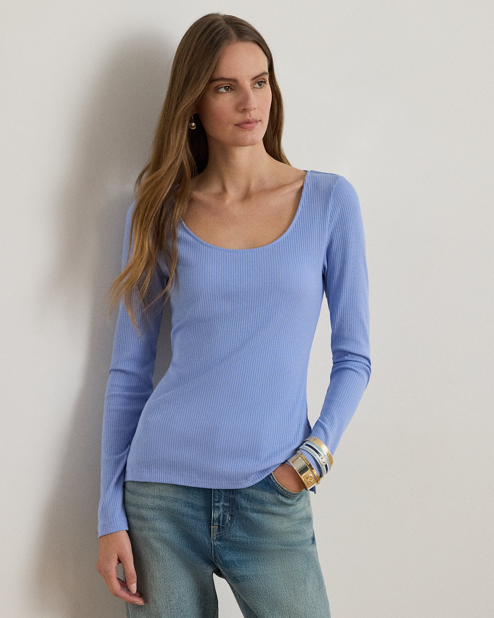 Ralph Lauren RibKnit LongSleeve Scoopneck Tee