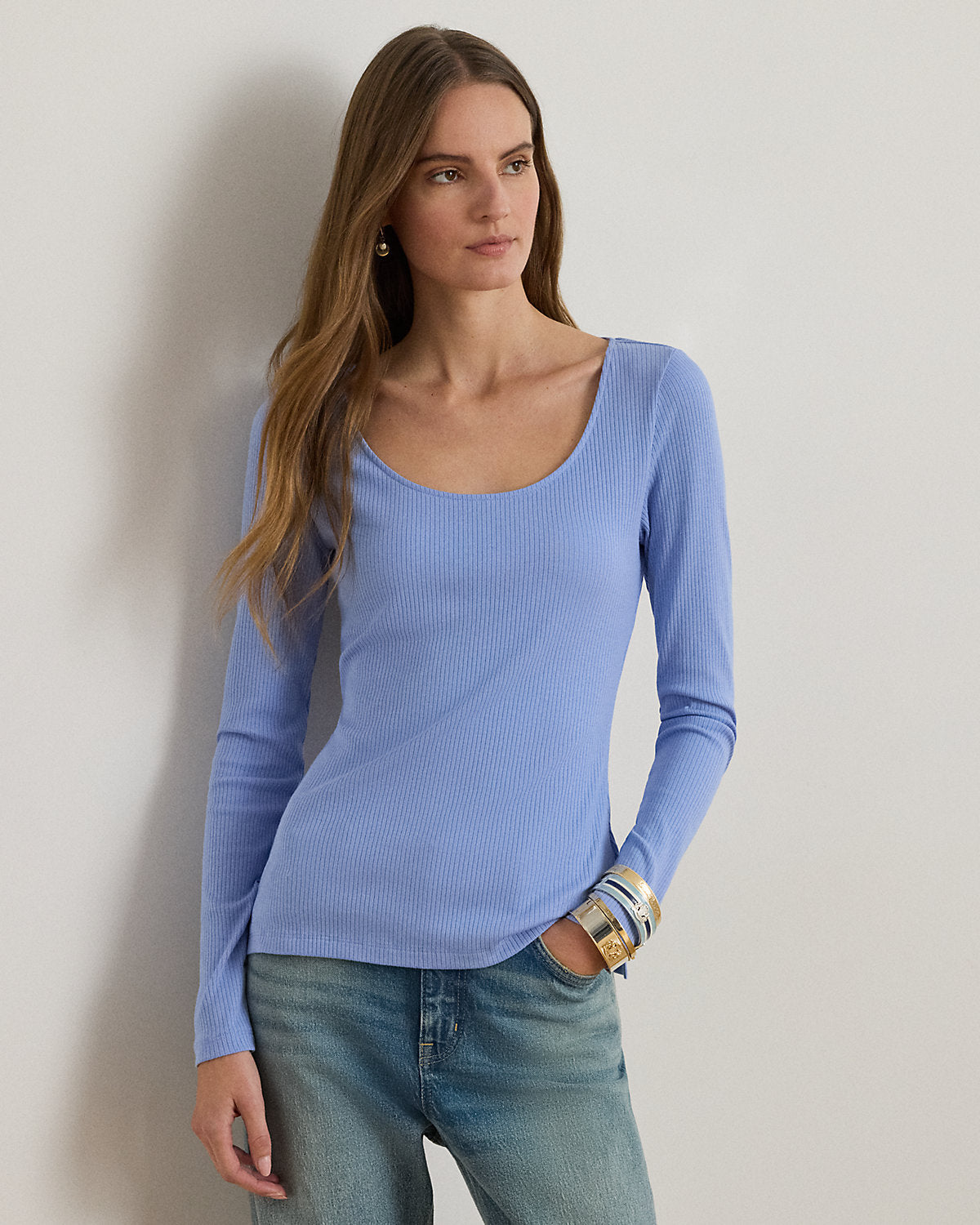 Ralph Lauren RibKnit LongSleeve Scoopneck Tee