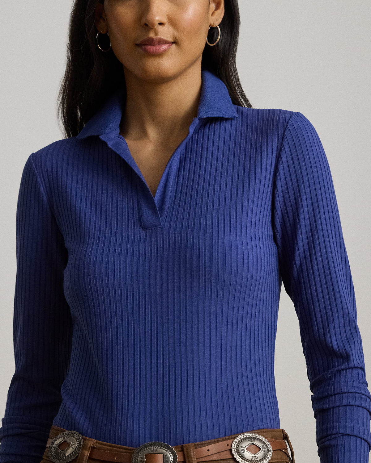 Ralph Lauren RibKnit LongSleeve Polo Top