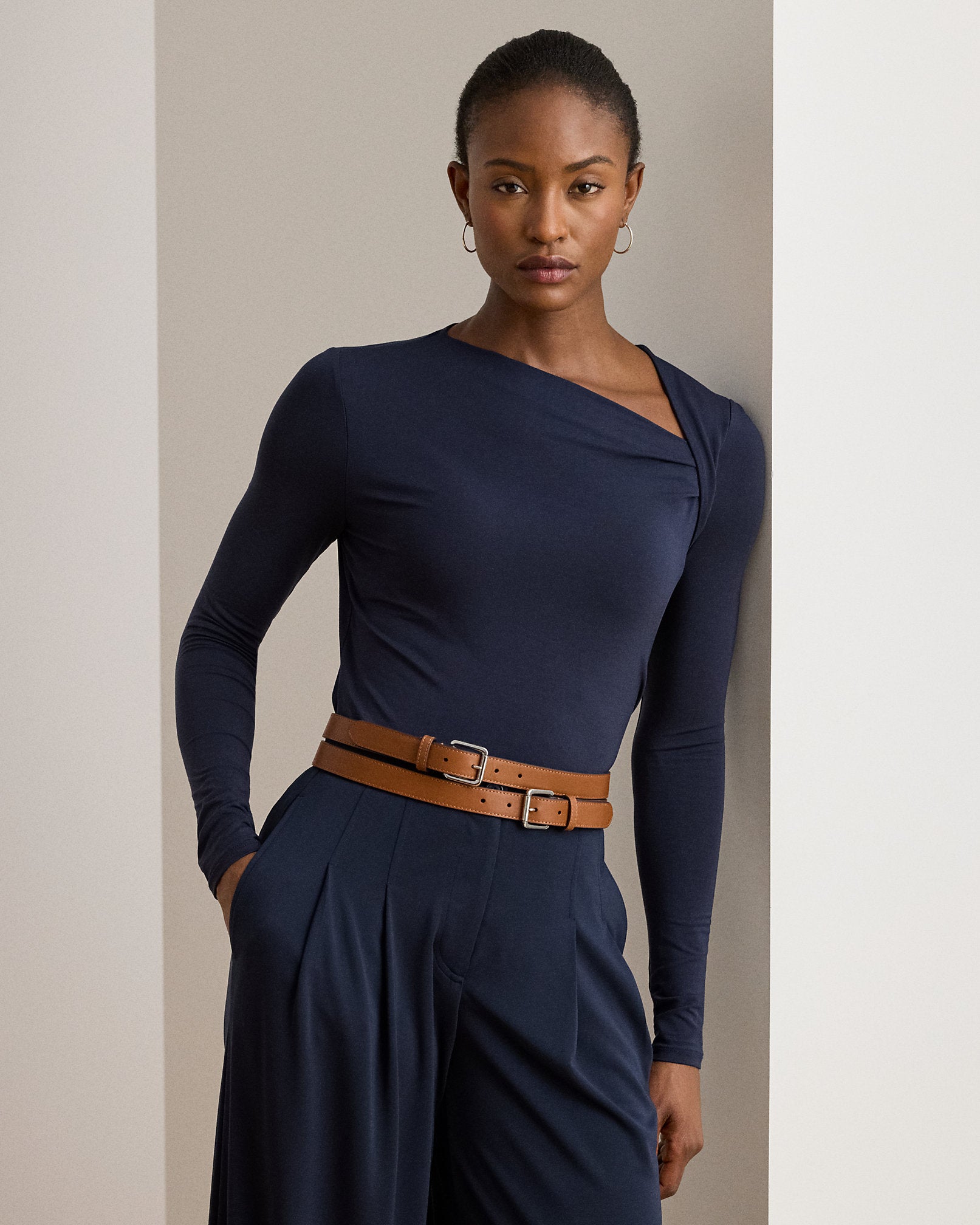 Ralph Lauren Stretch Jersey Asymmetrical Top